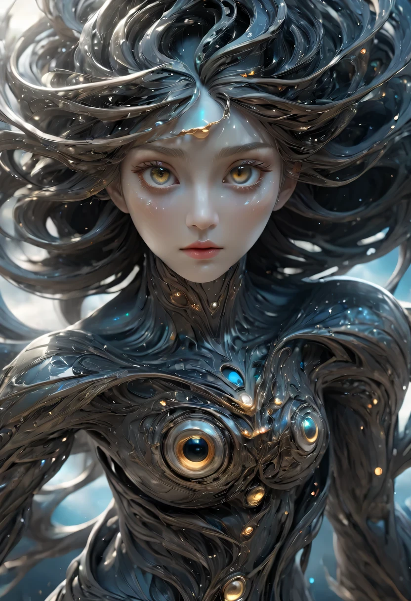 （best quality，super detailed，Best Best Illustration，best shadow，masterpiece，high resolution，professional artwork，famous artwork），细致s eyes，美丽s eyes，Close-up cleavage，wind and clouds，Colored sclera，s eyes， markings，tattoo is，（Fractal，Fractal eyes），big eyes，big eyes，（eye focus），surface focus，Cosmic eye，space eye，Close up of metal sculpture of woman with moon in hair，welcome。extremely high detail，3 d welcomes portrait，Extremely detailed footage of the welcomes，a stunning portrait of a welcomes，Side portrait of the welcomes，portrait of a beautiful welcomes，Full body close-up portrait of the welcomes，hecate welcomes，portrait of a norse moon welcomes，welcomes of space and time