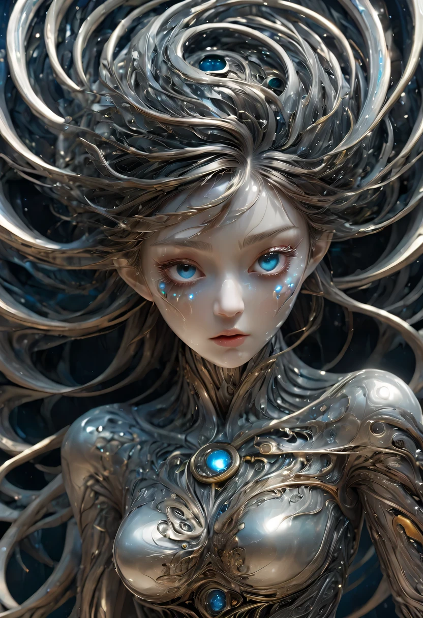 (best quality,super detailed,Best Best Illustration,best shadow,masterpiece,high resolution,professional artwork,famous artwork),细致s eyes,美丽s eyes,Close-up cleavage,wind and clouds,Colored sclera,s eyes,facial markings,tattoo is,(Fractal,Fractal eyes),big eyes,big eyes,(eye focus),surface focus,Cosmic eye,space eye,Close up of metal sculpture of woman with moon in hair,welcome。extremely high detail,3 d welcomes portrait,Extremely detailed footage of the welcomes,a stunning portrait of a welcomes,Side portrait of the welcomes,portrait of a beautiful welcomes,Full body close-up portrait of the welcomes,hecate welcomes,portrait of a norse moon welcomes,welcomes of space and time