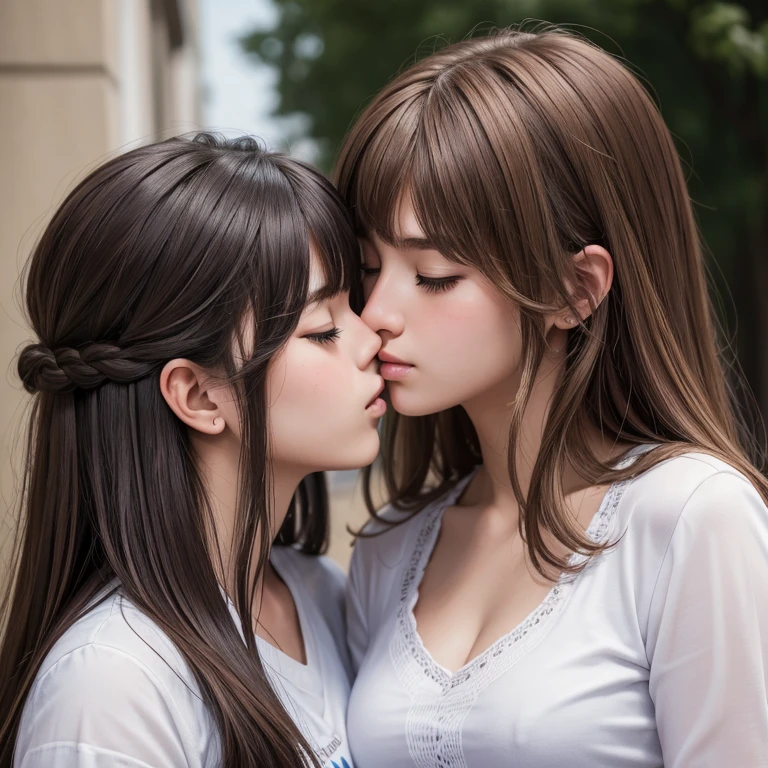 (They are identical twins and are practically clones.　Hairstyle、The hair color is the same)　((They hold each other tightly, love each other and share a sensual kiss:1.4))　((Close-up of two people from the neck up))　((Beautiful 24 year old hair model with long light brown hair　Fell straight down　Reaches up to the kneeVery long hair　highest quality　Highest detail　Reaches up to the knee、Very long hair that lasts forever:1.3　Flowing Hair　私ncredibly straight hair　Very shiny そして thick hair　Abnormally long hair that lasts forever　Flowing Hair on both ends　long hair up to the knees:1.2　long hair up to the knees:1.2　Thick and shiny hair　Very free hair　Abnormally long hair!!!!!　Beautiful silky hair　　Beautiful and shiny hair　Beautiful and shiny hair　Beautiful silky hair　Hair that grows to the knees　Very very, Very long hair!!!!!　Very very, Very long hair!!!!!))　(highest quality　The best ultra-fine　Reaches up to the knee、Very long hair that lasts forever　Flowing Hair　Her hair is gently permed　Very shiny そして thick hair　Abnormally long hair that lasts forever　Flowing Hair on both ends　long hair up to the knees:1.2　long hair up to the knees:1.2　Thick and shiny hair　Very free hair　Abnormally long hair!!!!!　Beautiful silky hair　Super long hair down to the knees　Beautiful and shiny hair　Beautiful and shiny hair　Beautiful silky hair　Hair that grows to the knees　Very very, Very long hair!!!!!　Very very, Very long hair!!!!!))　(Her bangs are perfectly trimmed and straight down.:1.3)　((Her hair color is light brown:1.5))　(Pure white wall background:1.8 Pure White Sofa)　(Japan&#39;The sexiest and most beautiful 24 year old model)　(She looks at the viewer with a very seductive expression......)　((highest quality)), ((masterpiece)), (Familiar)　(Get used to it)　Perfect Face　(Her skin is a typical Japanese skin color..　And very detailed)　　(Big Breasts:1.3)　(She is wearing a shiny white camisole.)　(She has a beautiful face and a typical Japanese figure...., Narrow eyes)　(She has perfect 美しい and sexy makeup and face　Lipstick is light red　A solid eyeliner)　((Rich 1.4))　(Extremely detailed 8K)　(Ultra-fine skin texture 1.4)　(Actual, Vibrant:1.4), double eyelid　Sharp focus:1.2、Beautiful woman:1.4　Dynamic Lighting　(Genuine RAW photos taken by professional photographers)　　Professional Hair Shine.　(She has a bright and cheerful face)　(Her face is slim and dignified.., length, Narrow eyes..々Nice face)