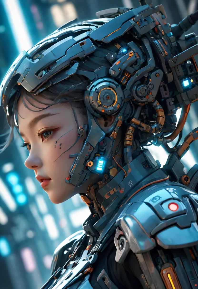 a chinese girl, whole body, clear facial features, amazing facial features, Chinese costumes, Chinese cyberpunk, Cyberpunk city headgear, hair accessories, Super complex design, mechanical mecha, technology, stunning lighting, c4d, Overclocked rendering, rim light, fine light, masterpiece, Super details, epic work, ultra high definition, high quality, 32k