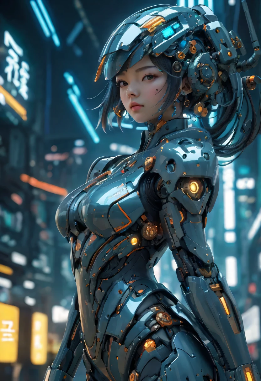 a chinese girl, whole body, clear facial features, amazing facial features, Chinese costumes, Chinese cyberpunk, Cyberpunk city headgear, hair accessories, Super complex design, mechanical mecha, technology, stunning lighting, c4d, Overclocked rendering, rim light, fine light, masterpiece, Super details, epic work, ultra high definition, high quality, 32k