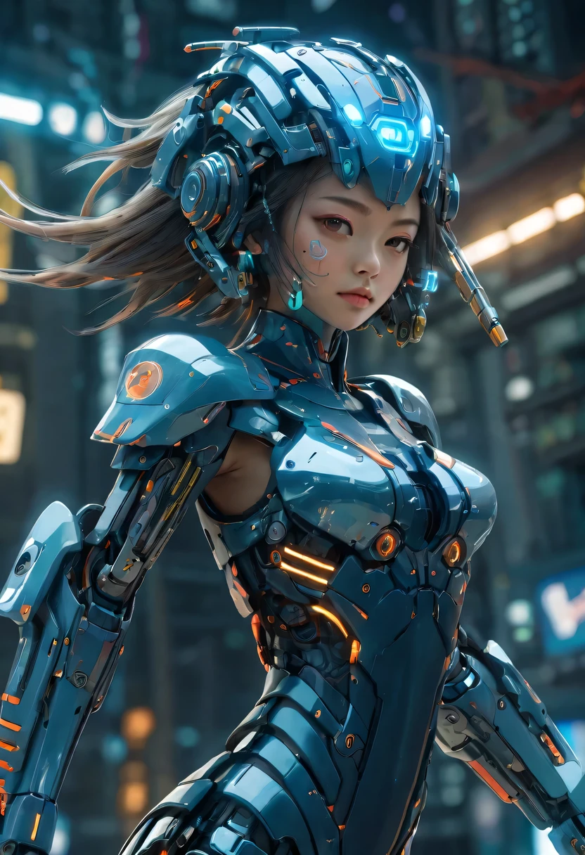 a chinese girl, whole body, clear facial features, amazing facial features, Chinese costumes, Chinese cyberpunk, Cyberpunk city headgear, hair accessories, Super complex design, mechanical mecha, technology, stunning lighting, c4d, Overclocked rendering, rim light, fine light, masterpiece, Super details, epic work, ultra high definition, high quality, 32k