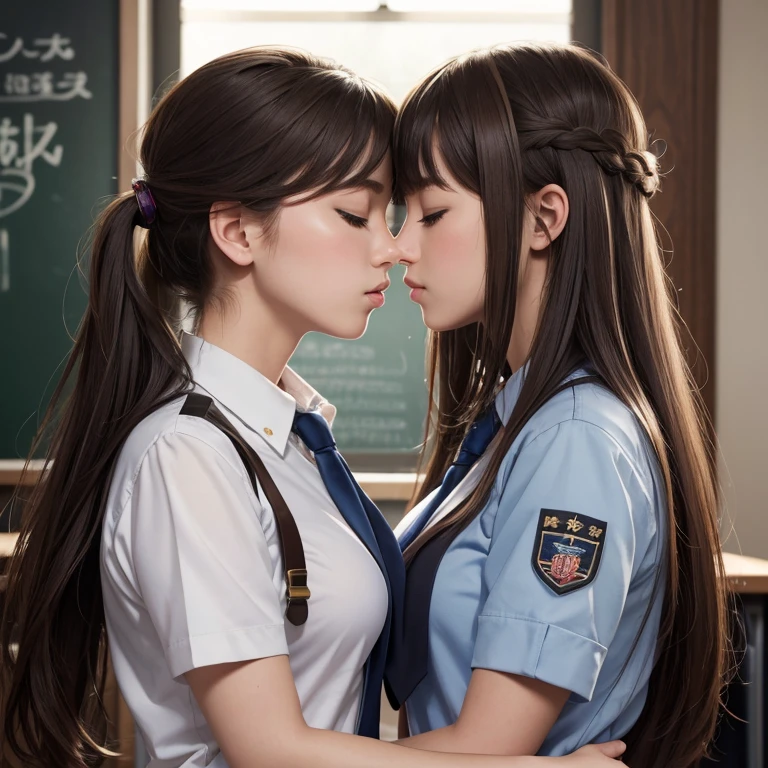 (masterpiece, best quality), perfect anatomy, perfect hands, two school girls are deeply in love with each other,