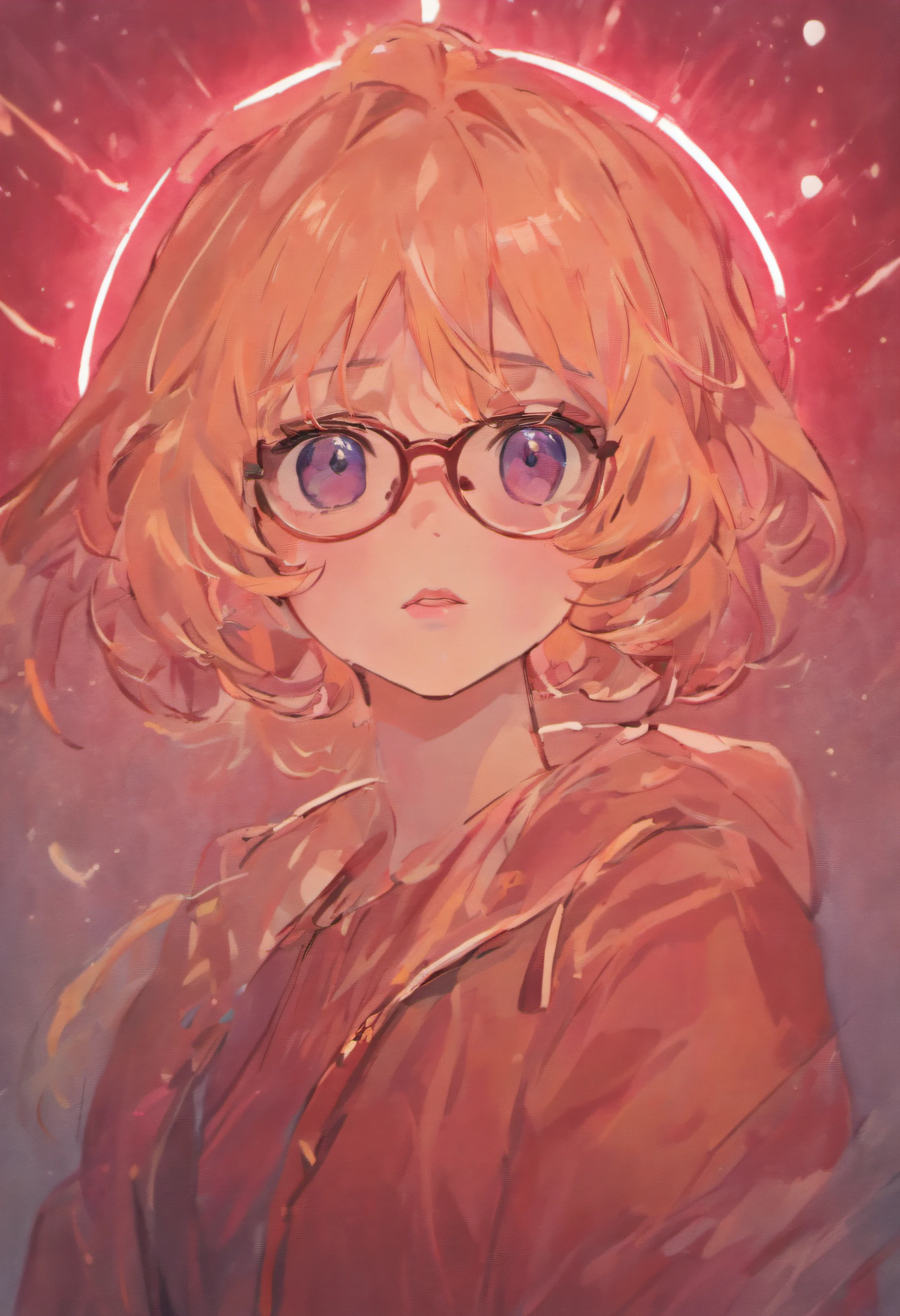 There is a woman with glasses and a necklace with a heart, inspirado por Ion Andreescu, inspirado em Elsa Bleda, Sem feno Estiello Petra Collins, Simsbo, Wear prescription glasses, vidros grossos, Cabelos longos e molhados pingando, com vidros quadrados, thick, red lips, solo portrait 🎨🖌️，Vento do porto, mas realista