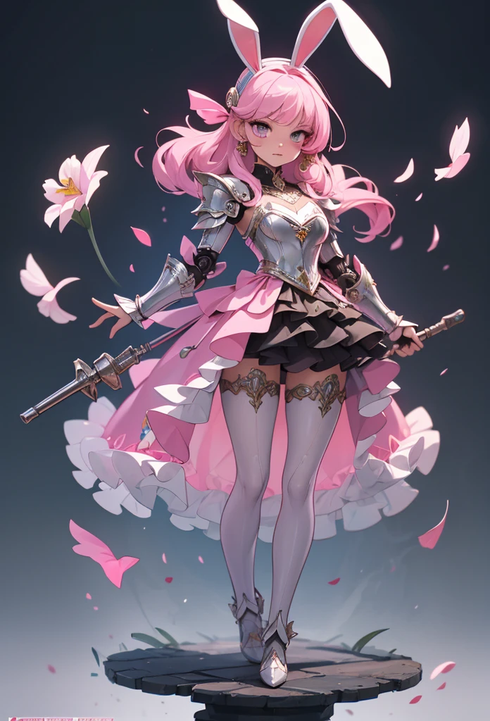 ((Highly accurate drawing in every detail)Extremely precise depiction)[High resolution],(detailed illustrations,Very detailed and precise drawing,Delicate drawn lines with tempo,Realistic texture expression),[color traced main line],(fantasy world battlefield [burning castle]),(GIRL ROBOT  (pink rabbit [METALFACE[clear lenticular iris]])) [WEAPON MACHINE],(([petal] metal dress [frills]) [flower pattern] [Clear pink translucent armor that covers the body surface]) [ribbon]) [Energy tubes that glow at the joints],[use a sledgehammer as a weapon],[[Mobile Weapon Gigant Size][science fiction mechanical]],(Metallic luster on metal parts),(intricate and beautiful decoration [Dense detail]),(Precisely drawn face)[perfect eye details(Beautifully detailed iris)[eyes like jewels]],[long and beautiful eyelashes],[precisely drawn hair [Beautiful and shiny hair details]],(perfect hand details [Beautiful fingers with no damage [beautiful nails]]),(perfect anatomy(perfectly balanced proportions))[[full body portrait]],[ideal color coordination(Accurate simulation of light and material interactions)],[Visual art that tells a story].