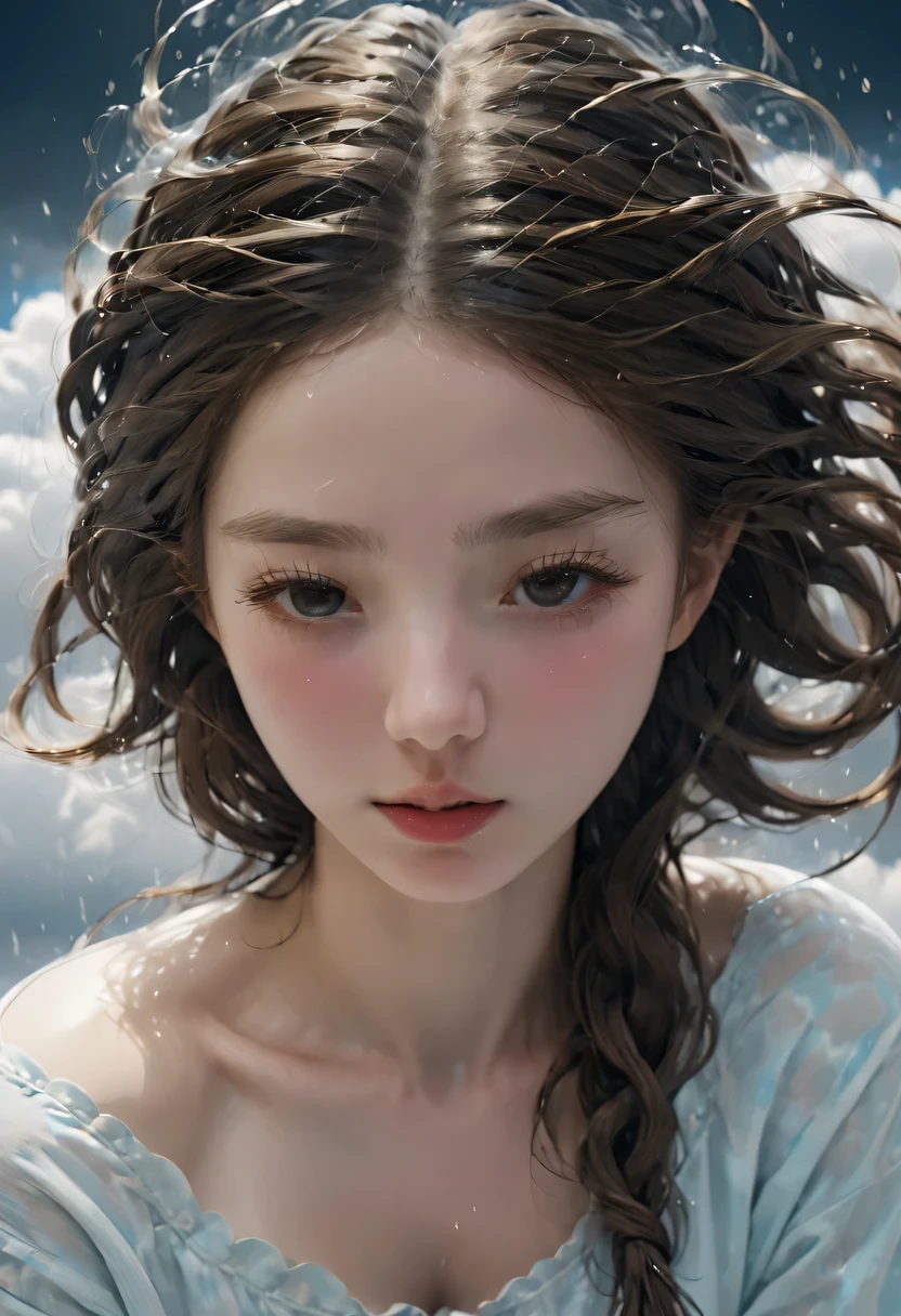 Her face seemed to be shrouded in dark clouds，There is deep sadness in the eyes，As if carrying endless pain。Brow furrowed，Tie a knot that cannot be untied，Revealing inner struggle and helplessness。Tears fell down my cheeks，Silently telling the heavy sorrow。The corners of the mouth droop weakly，Outline a bitter and sad smile，The entire facial expression solidified into a sad picture，It makes people feel pity and sympathy when they see it。