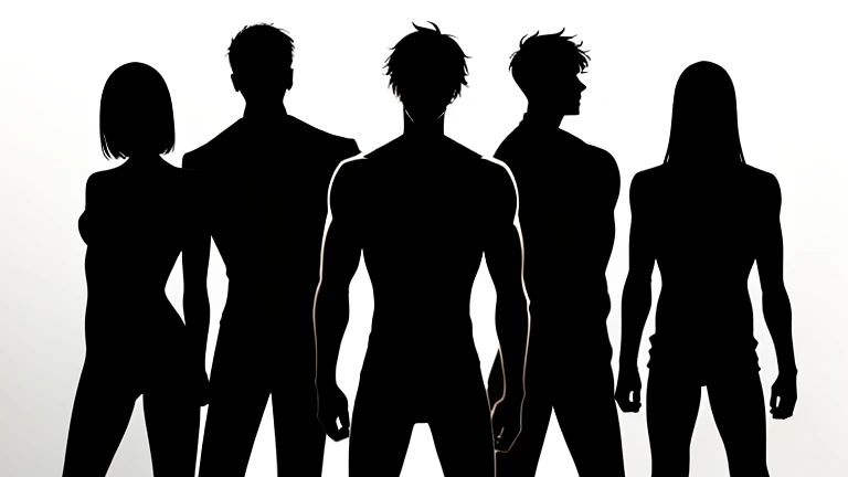 naked young white men with their backs to the camera, arched buttocks, naked young black men behind them