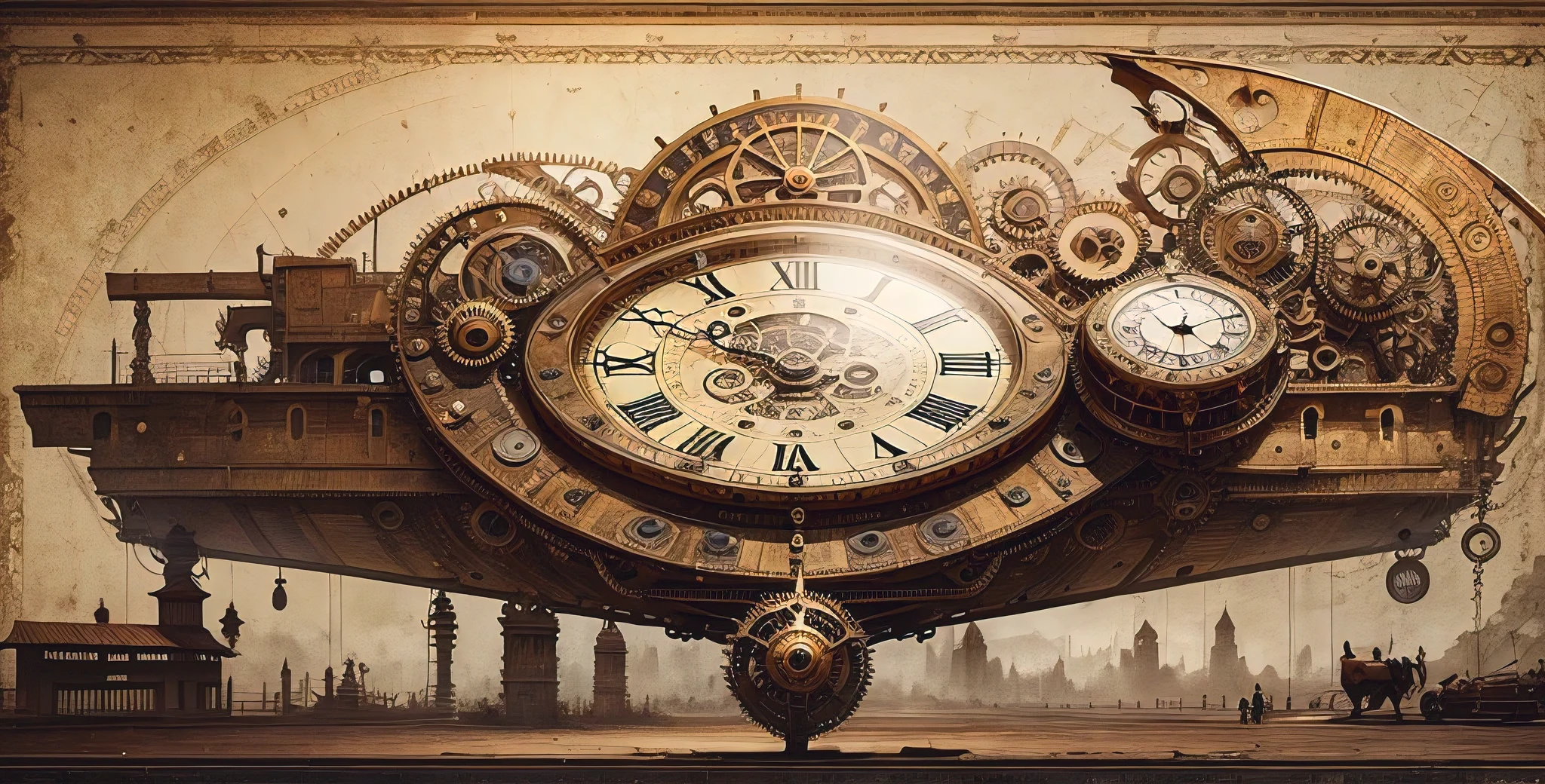 hay un reloj con un mapa al fondo, viaje en el tiempo theme, Viaja en el tiempo, arte digital steampunk, Arte steampunk de alta calidad., Arte digital steampunk, el paso del tiempo, steampunk design, Themed steampunk images, El tiempo nos consume a todos, viaje en el tiempo, Memoria atrapada en el tiempo eterno, Ambientado en un mundo steampunk, A rustic album cover of a watch