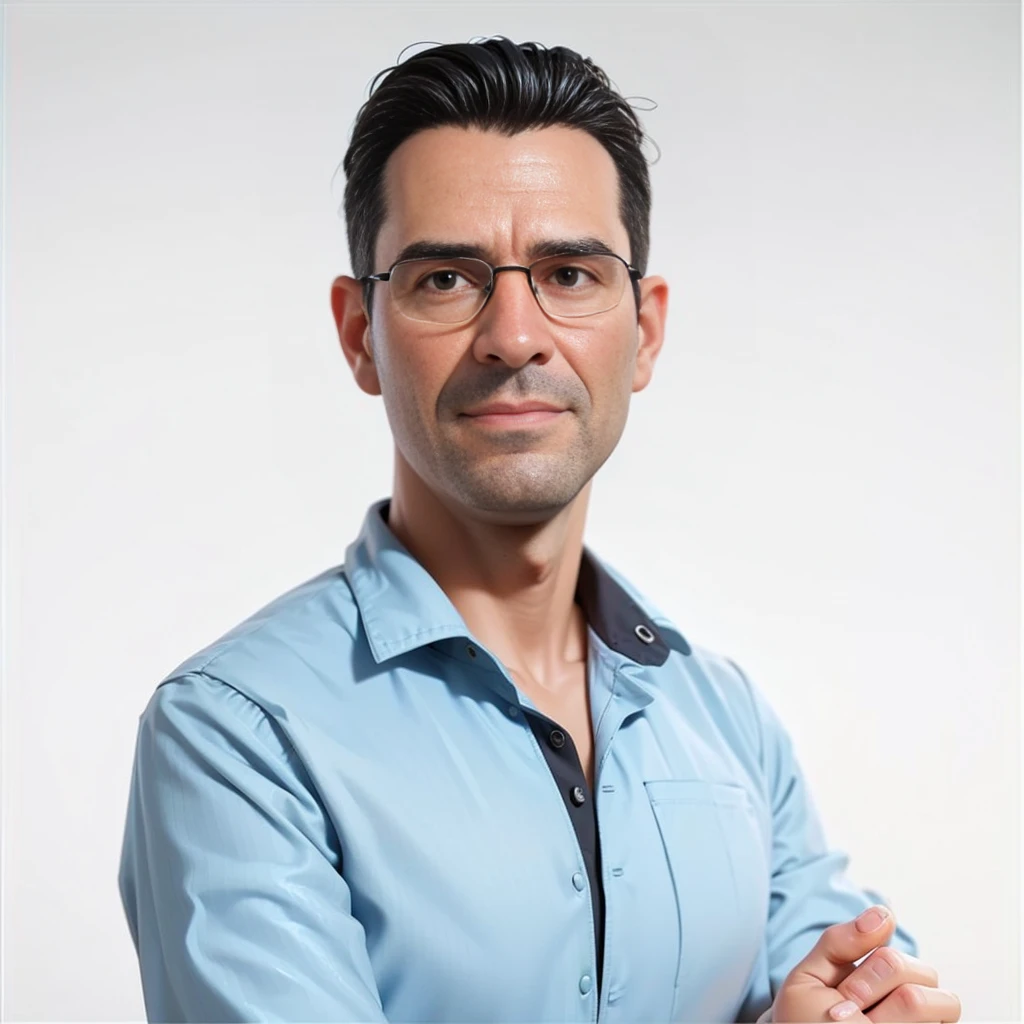 Cartoon character of a man with black glasses and a blue shirt, animation character, Caractere estilizado, animation style rendering, 3D estilizado, Arnold Maya render, 3 d render stylized, toon render keyshot, Personagem 3D, Personagem 3D, 3d rendering stylized, 3 d character render, personagem de desenho animado, Personagem de close up, Pose de personagem, (Estilo Pixar) (master part:1.2) (Bokeh) (best quality) (pele detalhada) (textura detalhada) (8k) (argila) (Cinematic lighting) (foco nítido