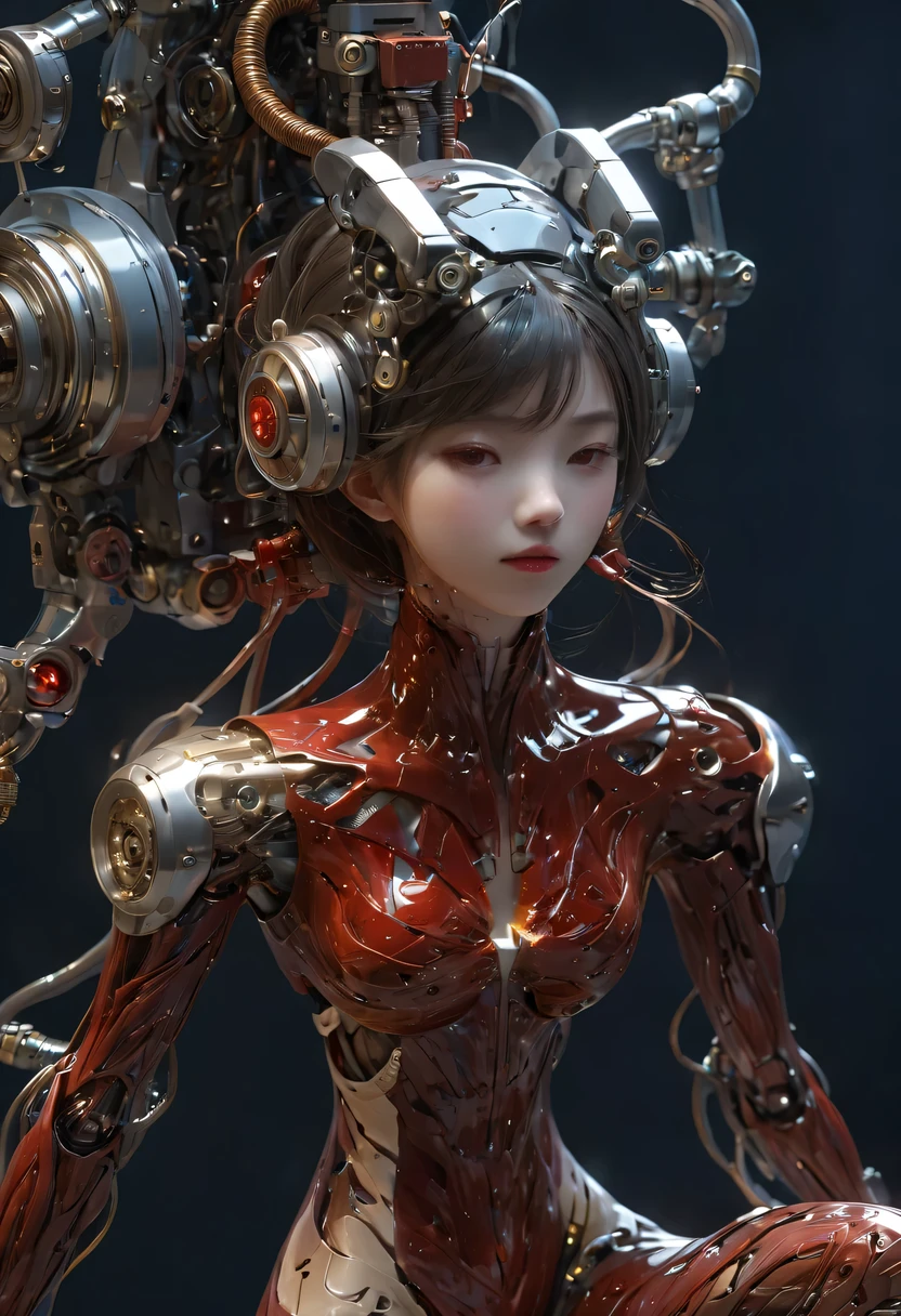 (from the front:1.5), (1Mechanical Girl:1.5),whole body, alone, slim waist, Thick thighs,  (Machine made joints:1.2),(mechanical limbs:1.1),(The blood vessels are connected to the tube),(Mechanical vertebrae attached to the back),(Mechanical cervical spine fixation to the neck), lamp on armor, Mecha head mirror, (发Light手臂:1.5), (激Light眼:1.5), poker face, huge breasts, 

colorful,human development report, Light线追踪, NVIDIA RTX, super resolution, Unreal 5, subsurface scattering, PBR texture, post processing, Anisotropic filtering, depth of field, Maximum clarity and sharpness, rule of thirds, 16K original, (发Light粒子:1.4), Extremely detailed CG, unified 8k wallpaper, 3D, Lighting, 镜头Light晕, reflection, sharp focus, cyberpunk art,  actual, highly detailed CG illustration, extremely delicate and beautiful, Light, (photoactual:1.5), (dark background:1.5),dynamic angle, masterpiece, best quality, super detailed, illustration, 细节Light, dramatic_shadow,face shadow,extra detail,Best performance,