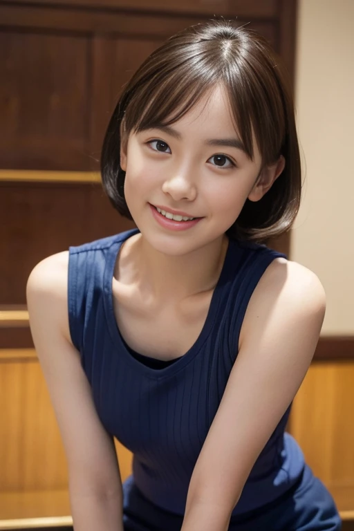 (Masseter muscle part:1.3)、(In 8K、Photoreal、Raw photo、highest quality: 1.4)、(1 girl)、beautiful face、(lifelike face)、(brown hair、short hair:1.1)、beautiful hairstyle、realistic eyes、beautiful details、(skin that looks real)、beautiful skin、tennis uniform、small breasts、navel、attractive、Super high resolution、surreal、high detail、golden ratio、Around 、leaning forward、I can see your chest、Sexy、show your shorts