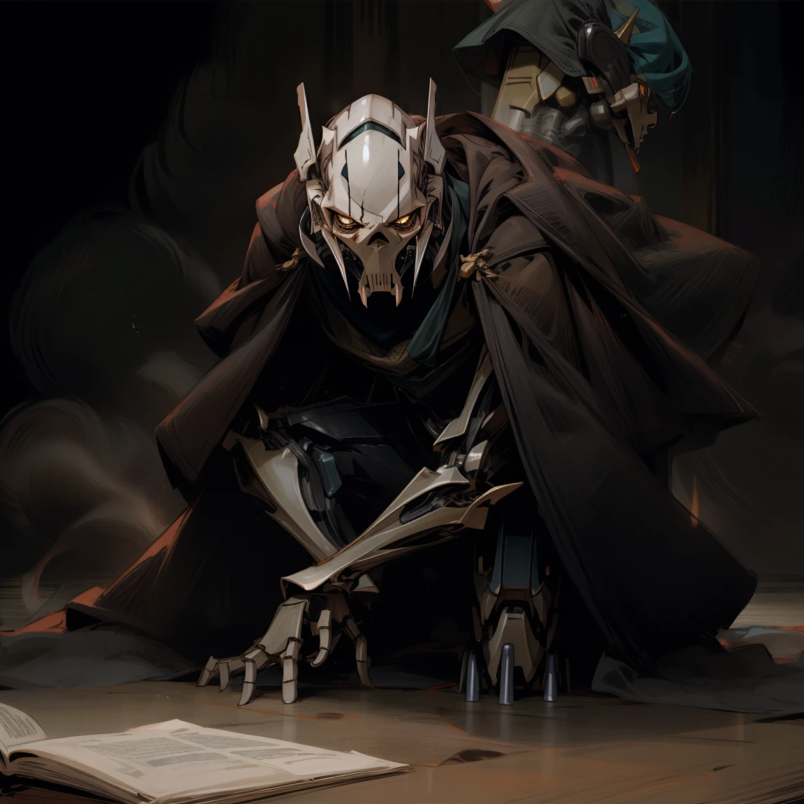 General Grievous, black cape, dark black shadowy background