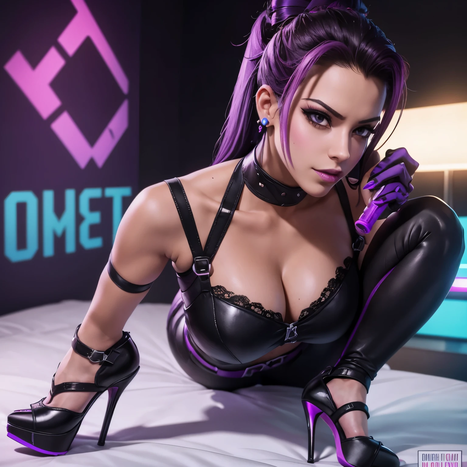 Sombra von overwatch masturbiert nakt mit high heels und einem 