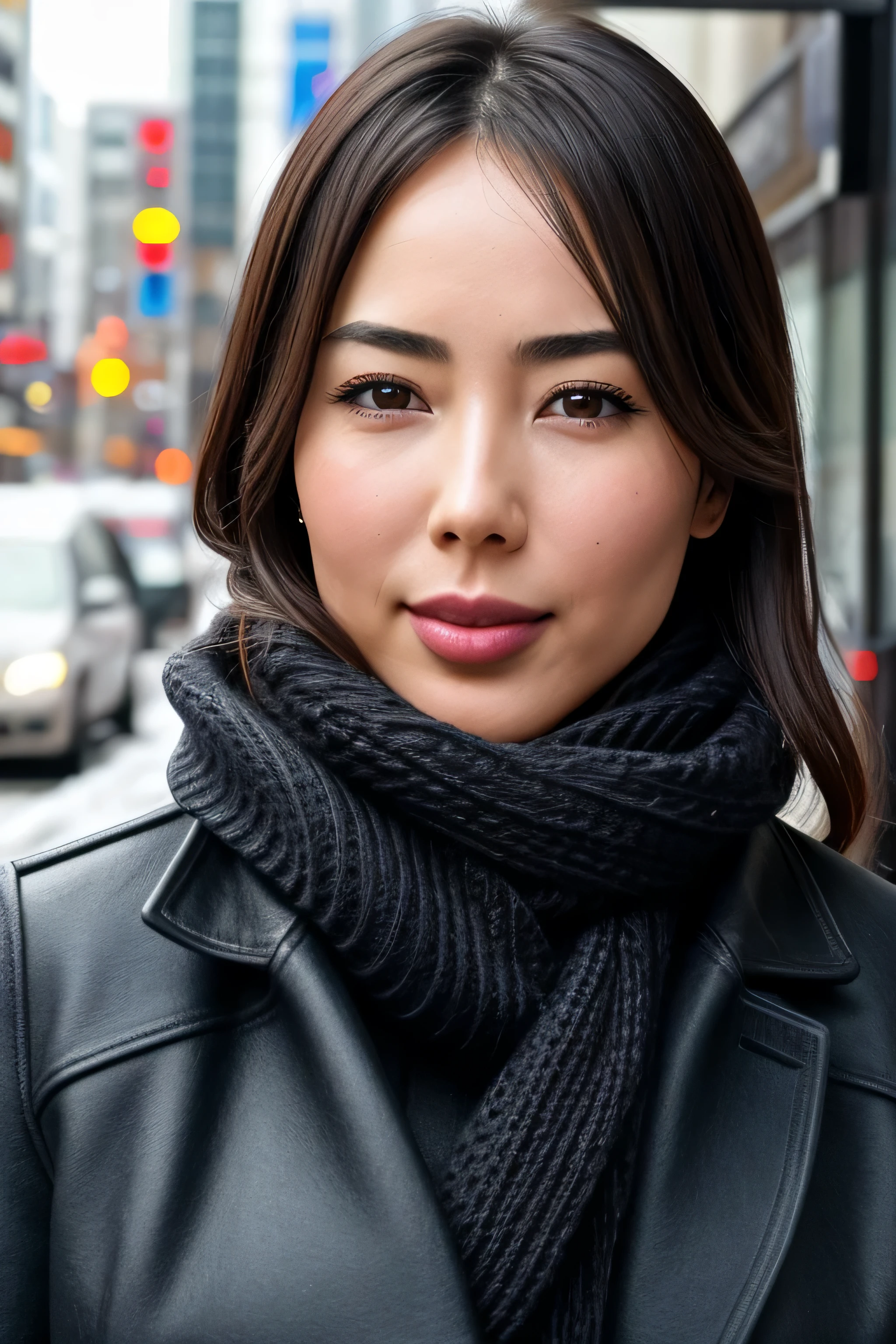 Yui Hatano、1 girl,pieces fly,,award winning photos, very detailed, bring the eyes into sharp focus, nose and mouth,face focus, super close up of face、 35 years old,black hair、symmetrical face,realistic nostrils、angle from below、Elongated C-shaped nostril NSFW,sweaty and shiny skin、skin shining with sweatを強調する照明、(sharp nose)skin shining with sweat、shiny skin、sweaty hair、(wrinkles between eyebrows))(cum on tongue)、deep kiss、((thin eyebrows))oily skin、Shiny radiant skin、double eyelid、wet and shiny tongue、Beautiful face woman with wet tongue full of foam、Beautiful woman、medium hair,roll your eyes、shortcut、(Winter Street、long coat、sweater、scarf)、I can see the sky、Shibuya Center Gai、