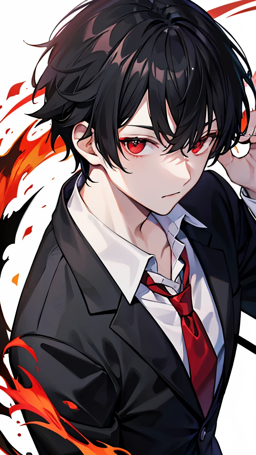 red eye black hair boy wearing business suit