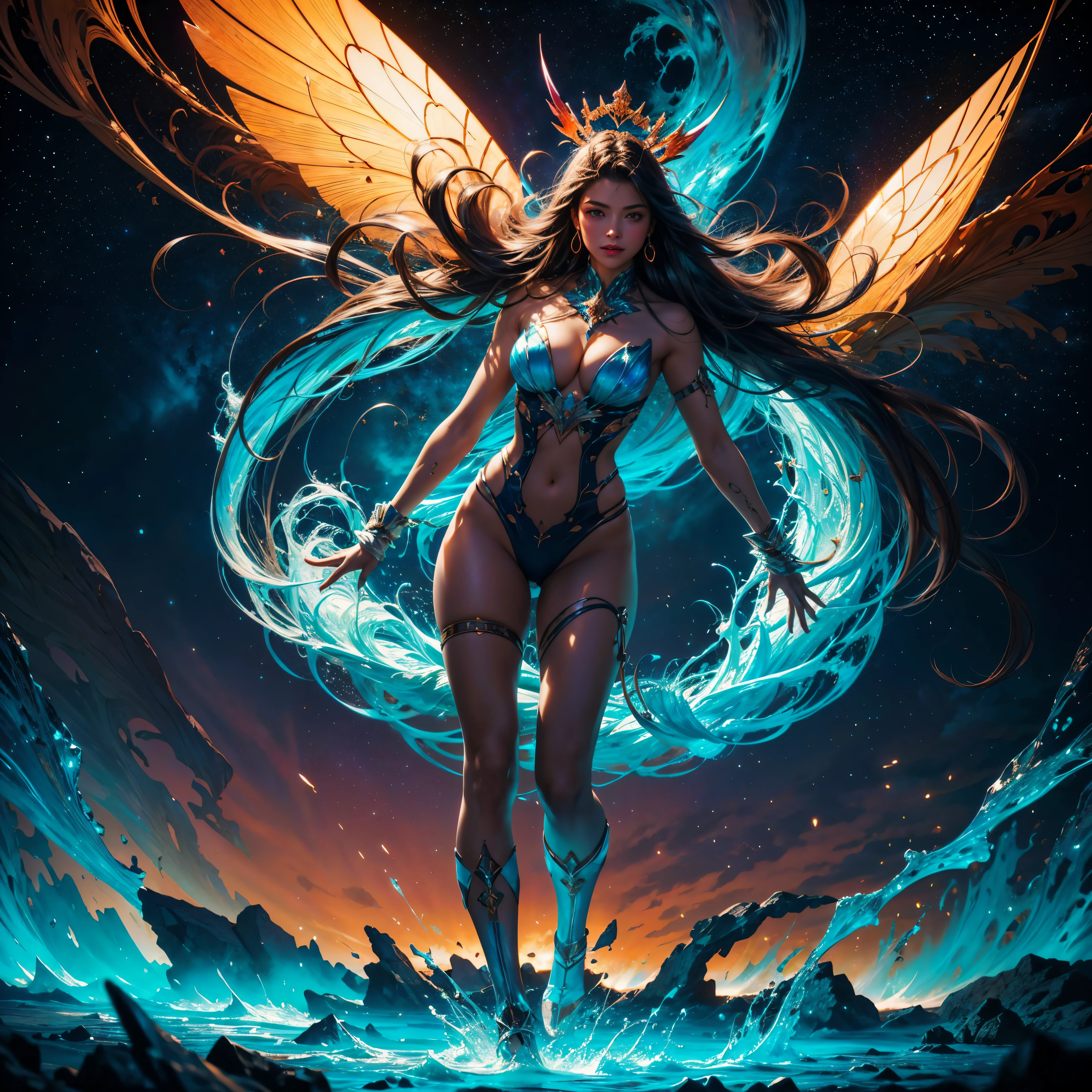 Hyper Vibrant Nebulae Octans by_Mappa Spacious Starry_sky Borealis ((🎈Sunset epic sunshine parabolic sunrise Rain_Color Colorful_liquid_on_naked_body:1.3 Colorful_body Colorful_ink_on_hair:1.2 Rainbow Abundant_colorful_liquids White_liquid fullbodye wet_Color_liquid)) In the vast expanse of the cosmos, a breathtaking image unfolds before your eyes. In the heart of a starry galaxy, vibrant nebula dance and swirl, their ethereal colors blending and intertwining. The scene is a symphony of cosmic beauty, with tendrils of interstellar dust and gas reaching out into the void. The stars shine with an otherworldly brilliance, illuminating the cosmic tapestry that stretches across the vastness of space. It is a visual feast for the senses, an awe-inspiring glimpse into the wonders of the universe. BREAK,Detailed,Realistic, highly detailed digital art,octane render, bioluminescent, BREAK,by Mappa studios,masterpiece,best quality,official art,illustration,ligne claire,(cool_color),perfect composition,absurdres, fantasy,focused,rule of thirds masterpiece meticulously intricate 🎠deep path equirectangular🎡 ultra_high-details extreme improved ultra_high-quality ultra_high-res ultra_photo-realistic optimal ultra_sharpness perfection accurate volumetric SunLight Lightning_contrast global_illumination cgi vfx sfx reflex Octane_rendered ultra_high-def UHD XT3 DSLR HDR romm rgb pbr 3dcg fxaa blu-ray vivid colors-coded anti-aliasing fkaa txaa rtx ssao opengl-shaders glsl-shaders post-processing post-production cell-shading tone-mapping ❤luminescence 😘glow 👩Heart hearth Crystalline butterfly earth invoke monarch magic fleuraison monster monstrous creature sundrop slide onyx summon transparent ruby Earth hearth bloom flash Tourmaline opal strange glow hole reflection varies multi etc. --s 1000 --c 20 --q 20 --chaos 100