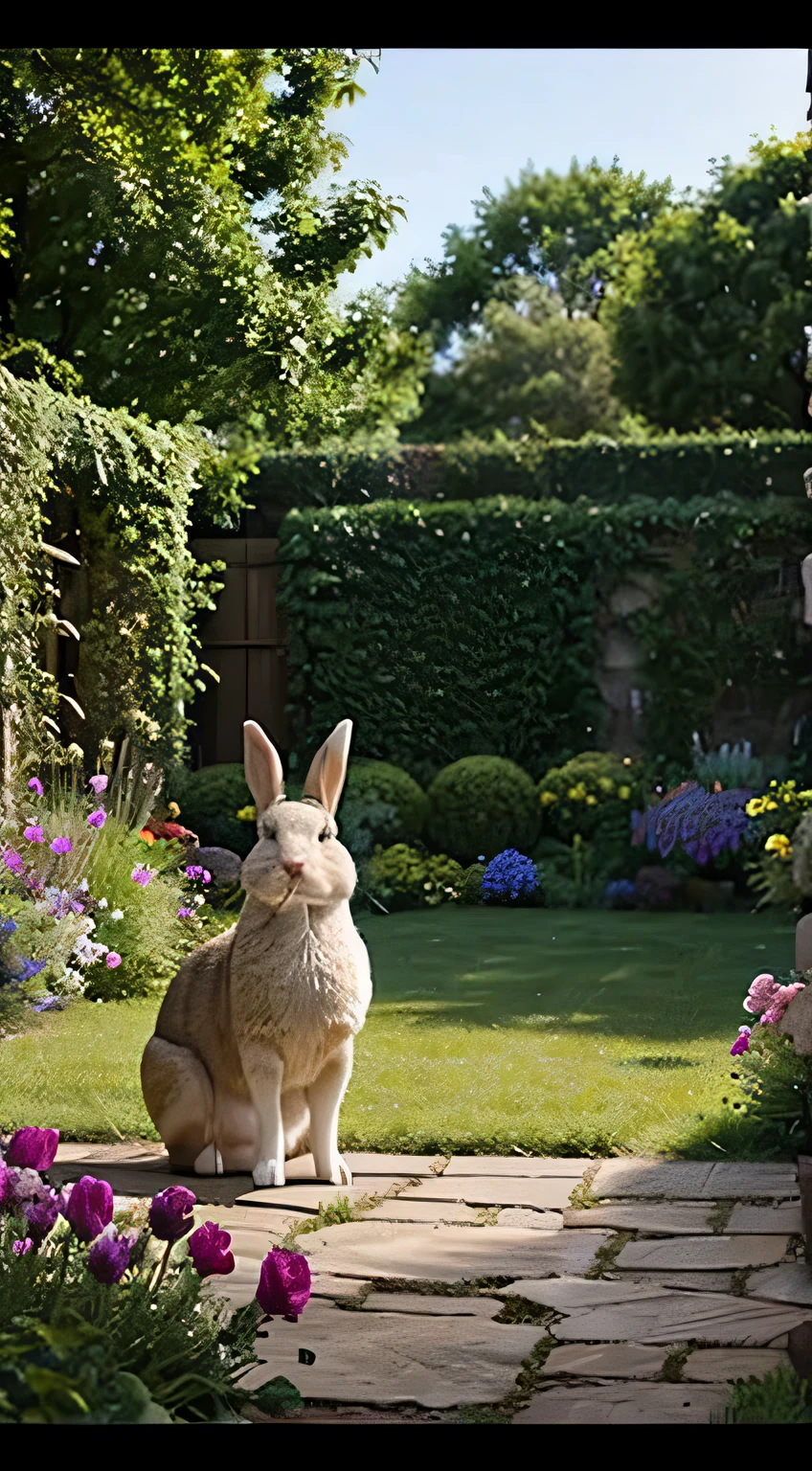 large garden, rabbit, mysterious flower