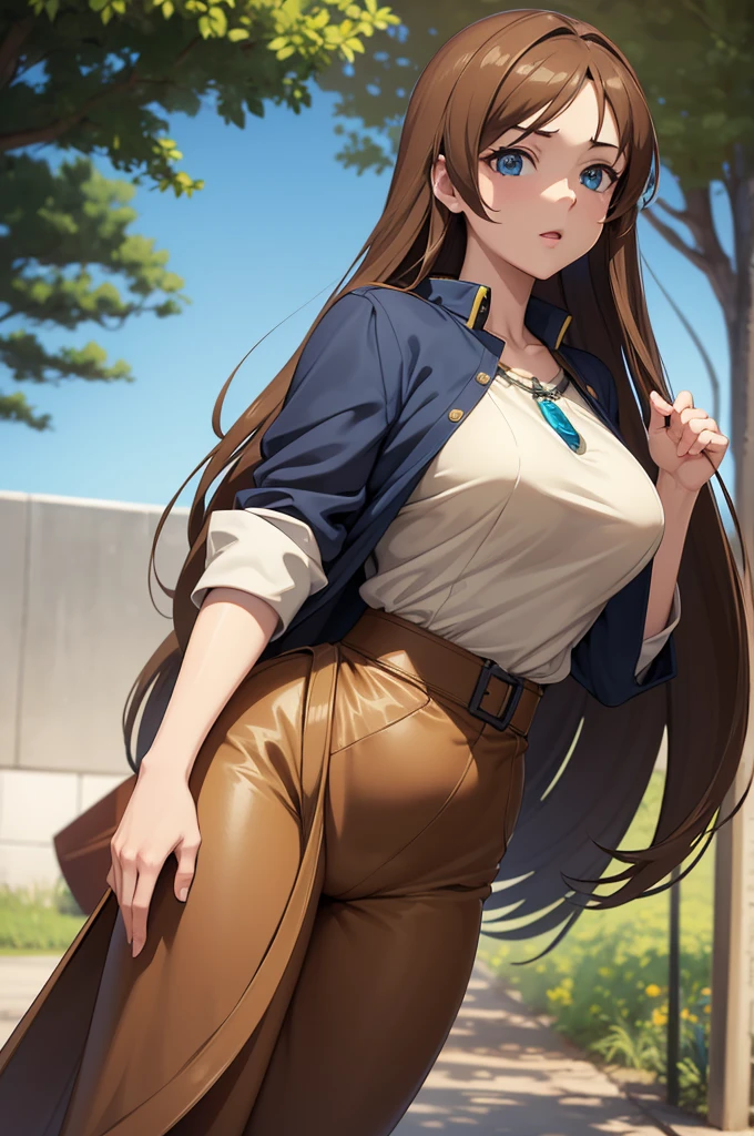 one Rebecca wearing brown safari clothes, long light brown hair, blue eyes, sexy hourglass figure, Australian background, [ 4 k digital art ]!!, seductive anime girl, deviantart artstation cgscosiety, trending on cgstation, 8k high quality detailed art, photorealistic anime girl render, kawaii hq render, commission for high res, thicc