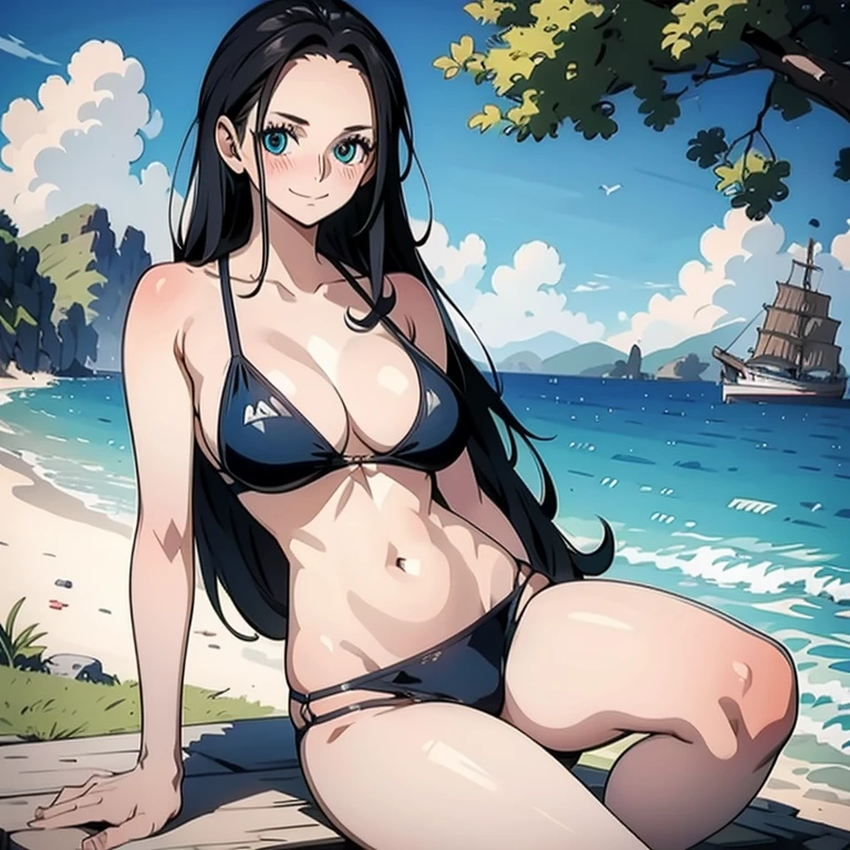 masterpiece, best quality, 1 solo girl, black hair, blue eyes, long hair, medium breasts, sexy body and face, wavy hair, white bikini, jewelry, bracelet, necklace, summer, beach, lying at the sand, sexy pose, cowboy shots, detailed body, face, and eyes, sharp focus, vibrant, creative, dynamic, high definition, high resolution, 8k, (Upscale: R-ESRGAN 4x+ Anime6mage enchance:4x), voluptuous body, cinema lightning, dakimakura style,