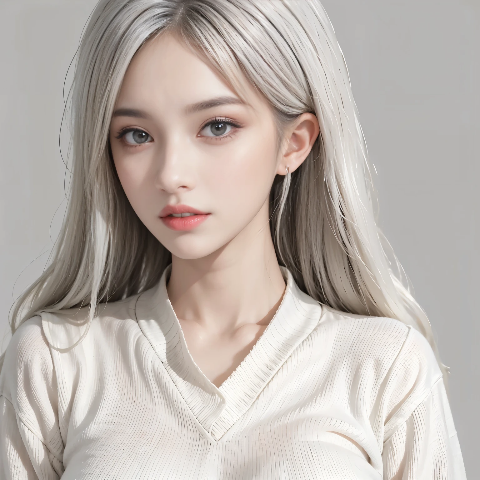 menina centauro,Perfect hand movements,luvas brancas,fotorrealista, high resolution, 1 mulher, quadris para cima, olhos lindos, Cabelo longo, olhos rodeados, joia, Traje de rua, sweater, cabelo branco