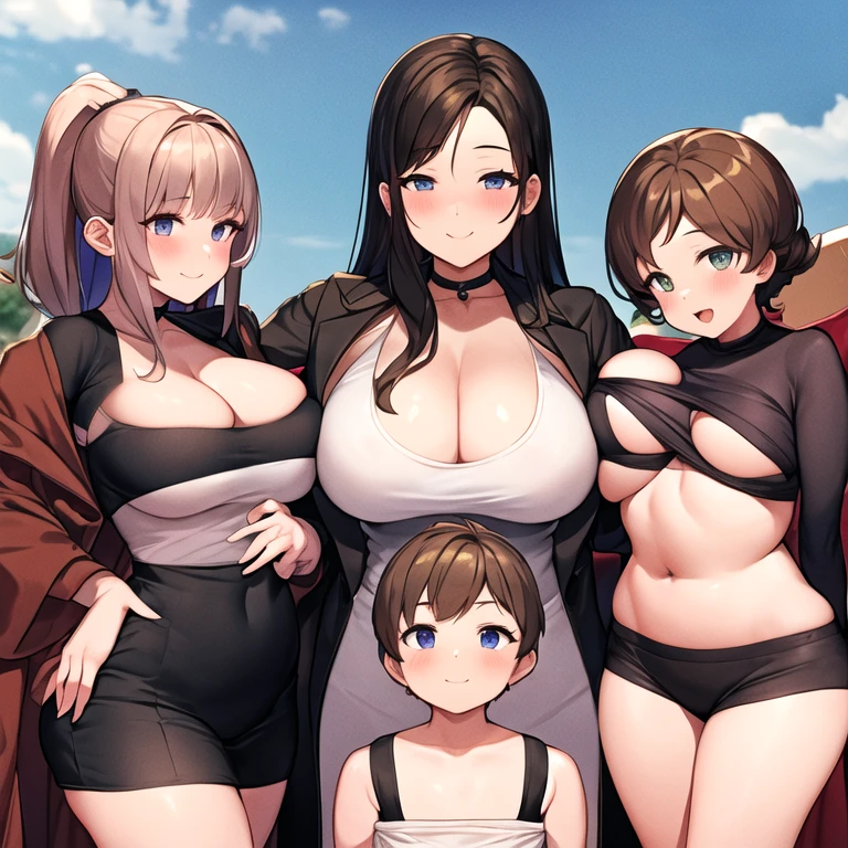 plump MILF with her young sons and daughters