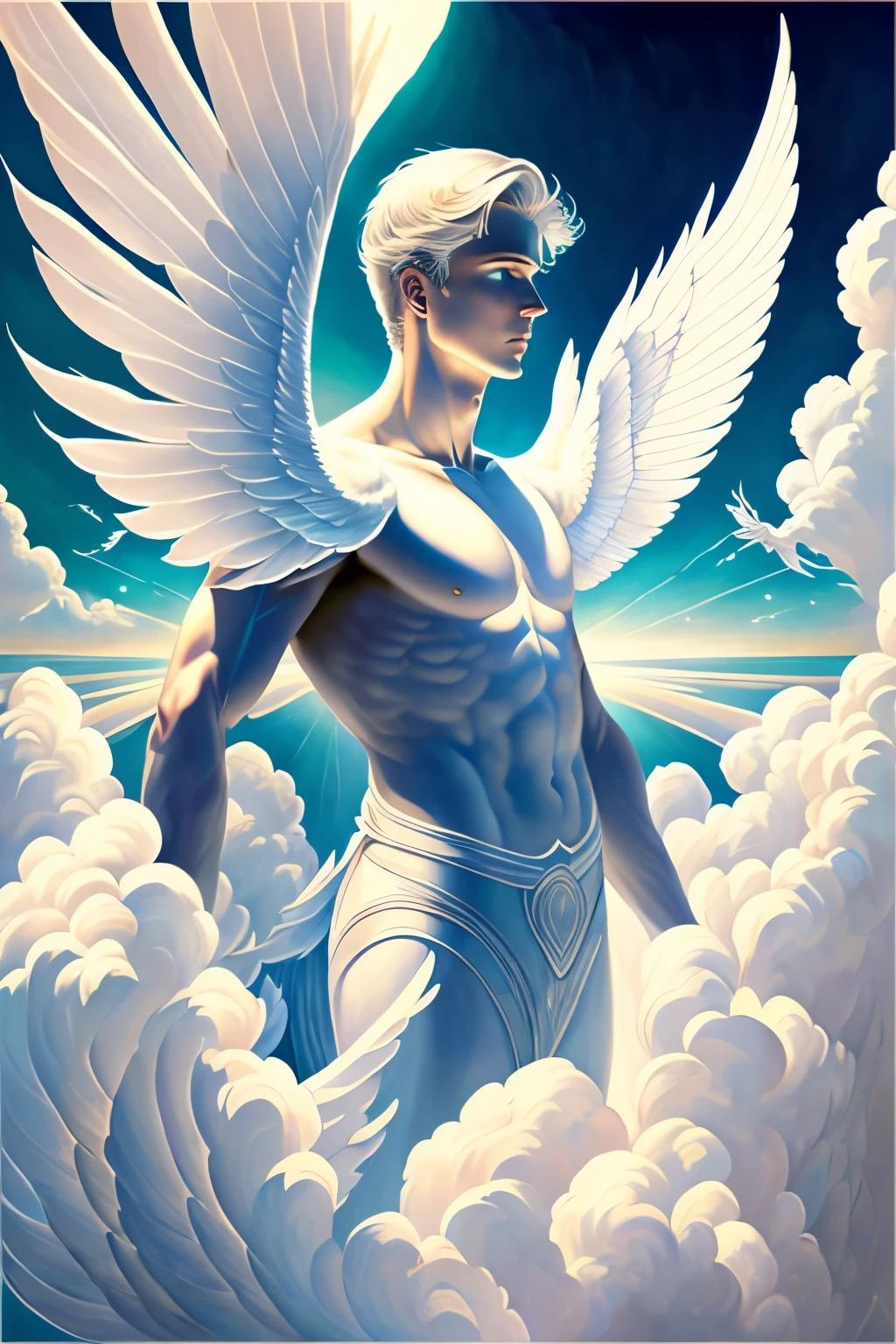 Minimalist Icarus logo, inspirado no estilo de James Jean. simples, flat vector icon, com linhas e contornos bem definidos. Abordagem centralizada e minimalista. It combines mythological elements and artistic aesthetics characteristic of James Jean.