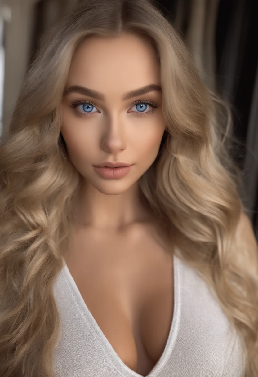 Arafed Full Woman, Sexy Girl with Blue Eyes, Nude, Ultra Realistic, Meticulously Detailed, Portrait of Sophie Mudd, Blonde Hair and Big Eyes, Selfie of a Young Woman, Bedroom Eyes, Violet Myers, No Makeup, Natural Makeup, Looking Directly at the Camera, face artgram, subtle make-up, Impressive photo of the whole body , In the club, Medium and large size chest, allowing the face to be seen clearly, portrait