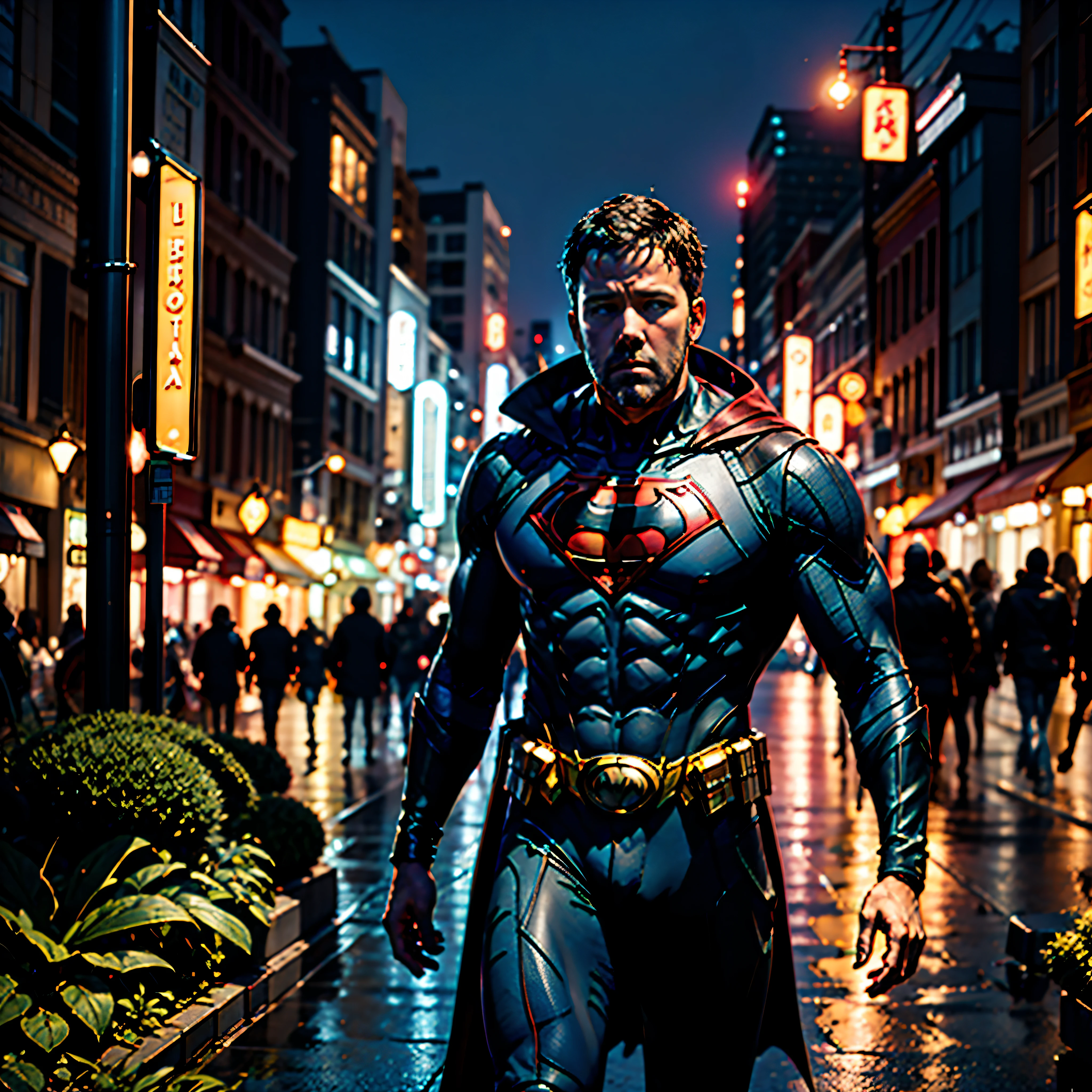 Batfleck Ben-Affleck batman in the rain on a city street at night, from movie batman, film still of batman, in batman movie still cinematic, ryan renolds as batman, still image from batman movie, the batman, batman, in batman, dwayne johnson as batman, david spade as batman, ryan reynolds as batman, anigirl batman, cyberpunk batman, dark knight, portrait of batman deep path equirectangular science-fiction Unrealengine5 ultra Masterpiece hyper pro_photo-realistic saturate meticulously intricate ultra optimal ultra_high-def ultra_high-quality accurate ultra_high-details ultra_high-res color-coded shading perfection reflex extreme improved Octane_rendered opengl-shaders glsl-shader UHD XT3 DSLR HDR "Fire Storm" symmetrical ruby invoke onyx Tourmaline opal reflection amber lava navy plasma earth incandescent hearth flash-fire-shoot floraison multi various etc. --s 1000 --c 20 --q 20 --chaos 100