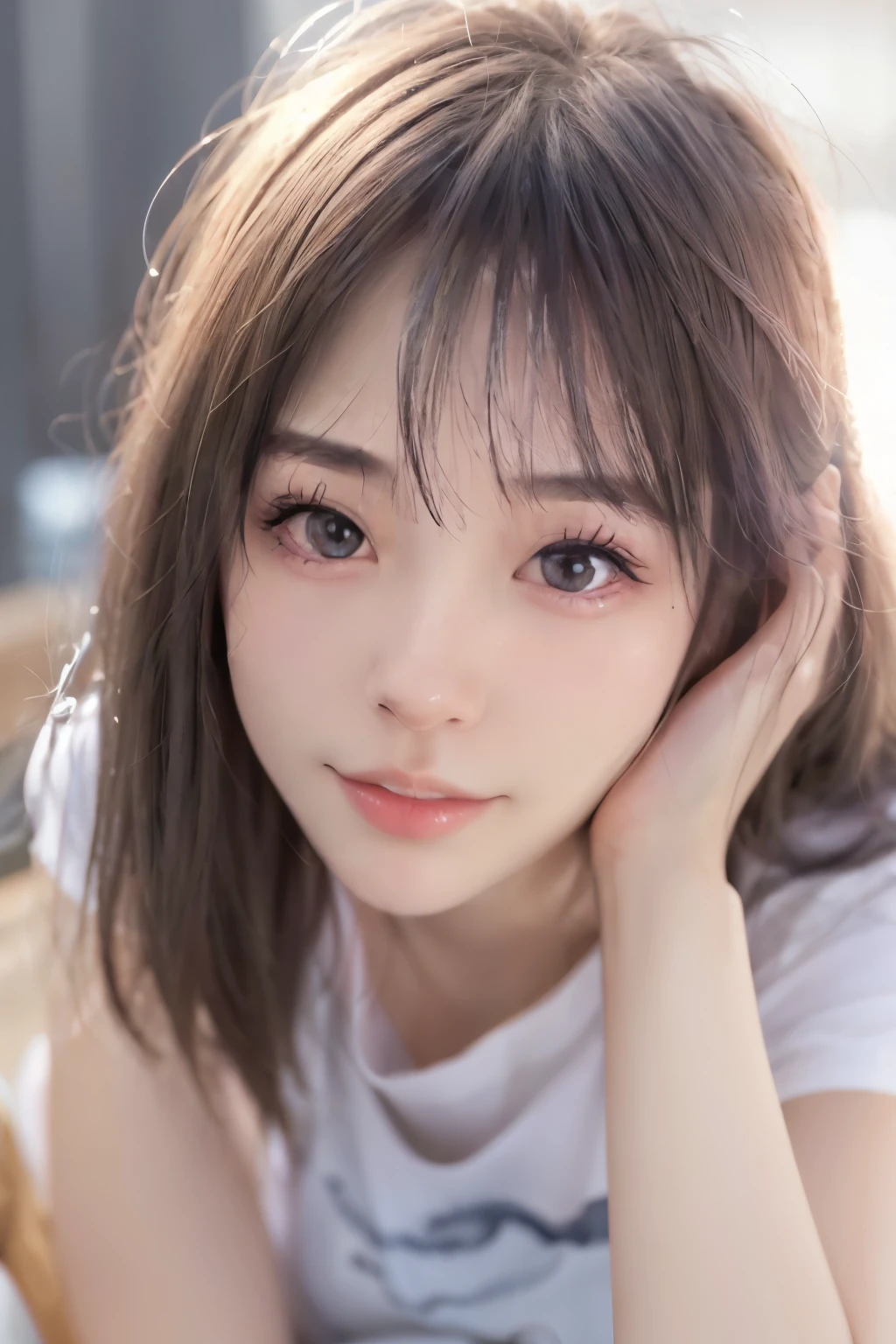 dressed, (photo realistic:1.4), (hyper realistic:1.4), (realistic:1.3),
(smoother lighting:1.05), (Improve the quality of cinematic lighting:0.9), 32K,
1 girl,20 year old girl, realistic lighting, Backlight, light shines on your face, ray tracing, (bright light:1.2), (Improvement of quality:1.4),
(Highest quality realistic textured skin:1.4), detailed eyes, detailed face, high quality eyes,
(Tired, sleepy and satisfied:0.0), close up of face, T-shirt,
(Enhance the mood of your body line:1.1), (Enhances the beauty of skin texture:1.1)
