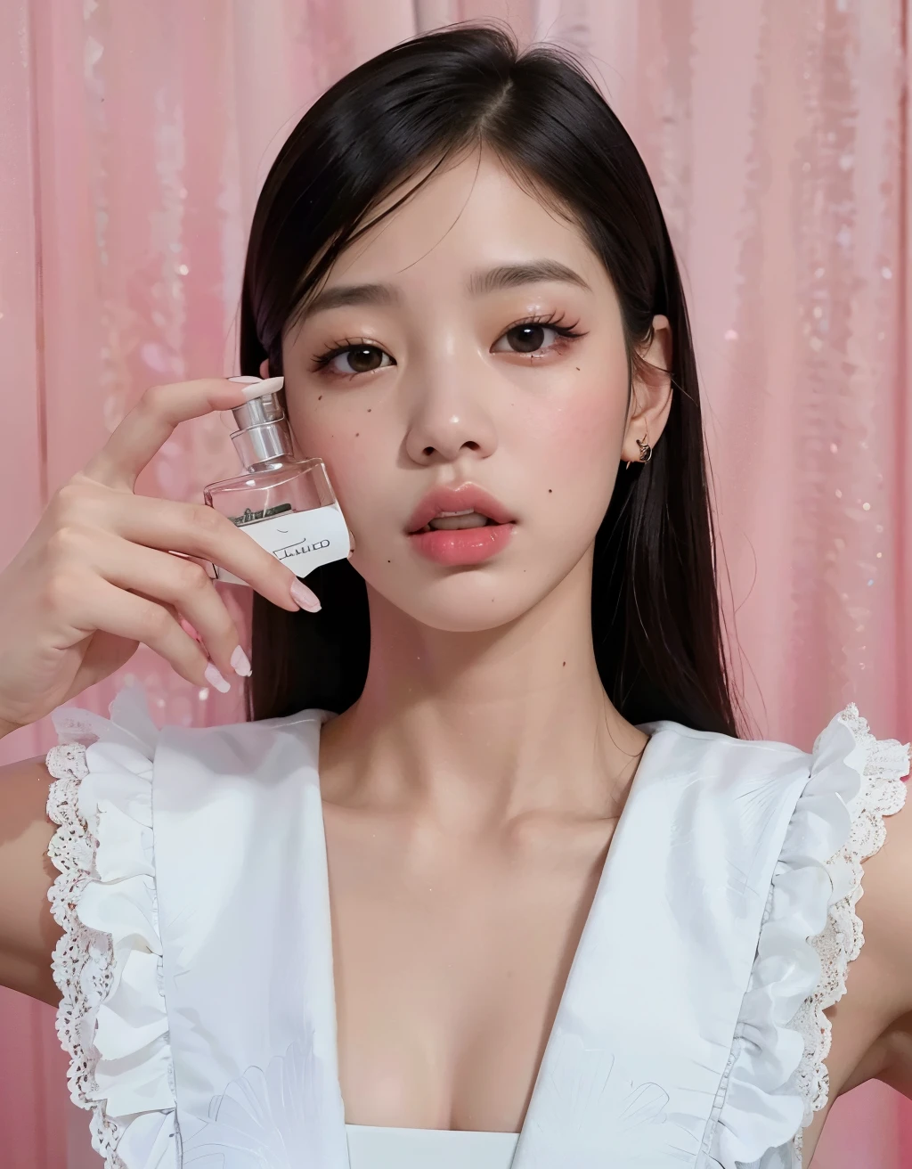 uma mulher segurando um frasco de perfume na frente do rosto, jennie blackpink, Lalisa Manobal, perfume, parque roseanne de blackpink, jossi do blackpink, maquiagem sul-coreana popular, Lalisa Manoban do Blackpink, carregando um frasco de perfume, gongbi, maquiagem coreana popular, Jinyoung Shin, Kiko Mizuhara, Sha Xi, Lulu Chen