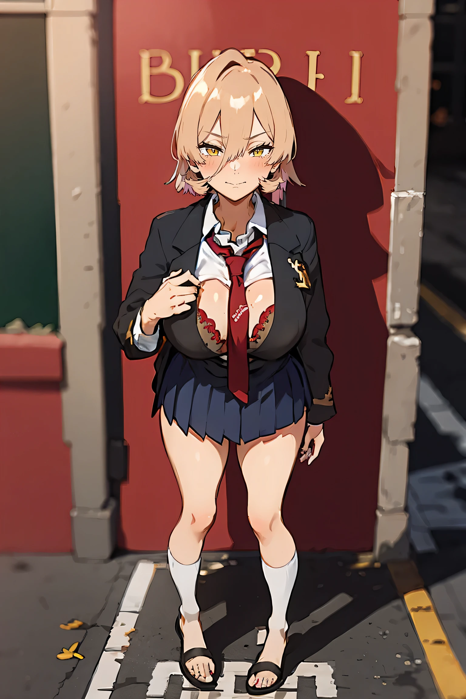 ,((whole body from head to toe)),,((whole body from head to toe)),blush,((troubled face)),See here,((Revealing uniform)),masterpiece, highest quality, confused, perfect anatomy, 1 girl, alone, Are standing, cowboy shot, gold socière,((white background)),big breasts,かなりtroubled face,((whole body from head to toe)),((drooping large)),((nude)),blush,((school uniform)),((かなりtroubled face)),