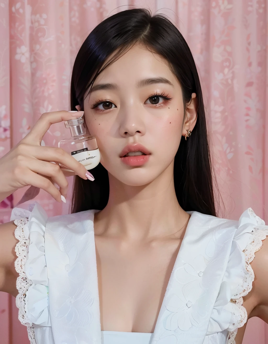 uma mulher segurando um frasco de perfume na frente do rosto, jennie blackpink, Lalisa Manobal, perfume, parque roseanne de blackpink, jossi do blackpink, maquiagem sul-coreana popular, Lalisa Manoban do Blackpink, carregando um frasco de perfume, gongbi, maquiagem coreana popular, Jinyoung Shin, Kiko Mizuhara, Sha Xi, Lulu Chen