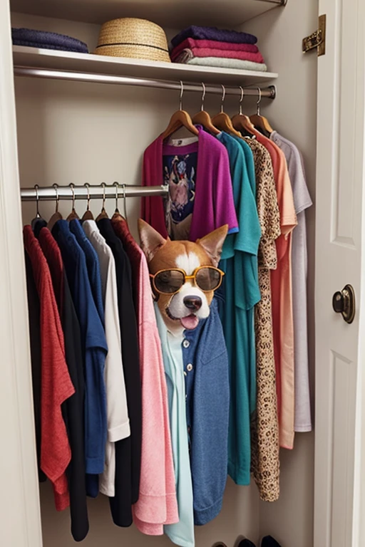 Create clothes for puppies and pets displayed in closets, cabides, prateleiras, camiseta, ties, gargantilha, Hat, casaco, blazer, terno, pijamas, tocas, funny glasses. Bandanas