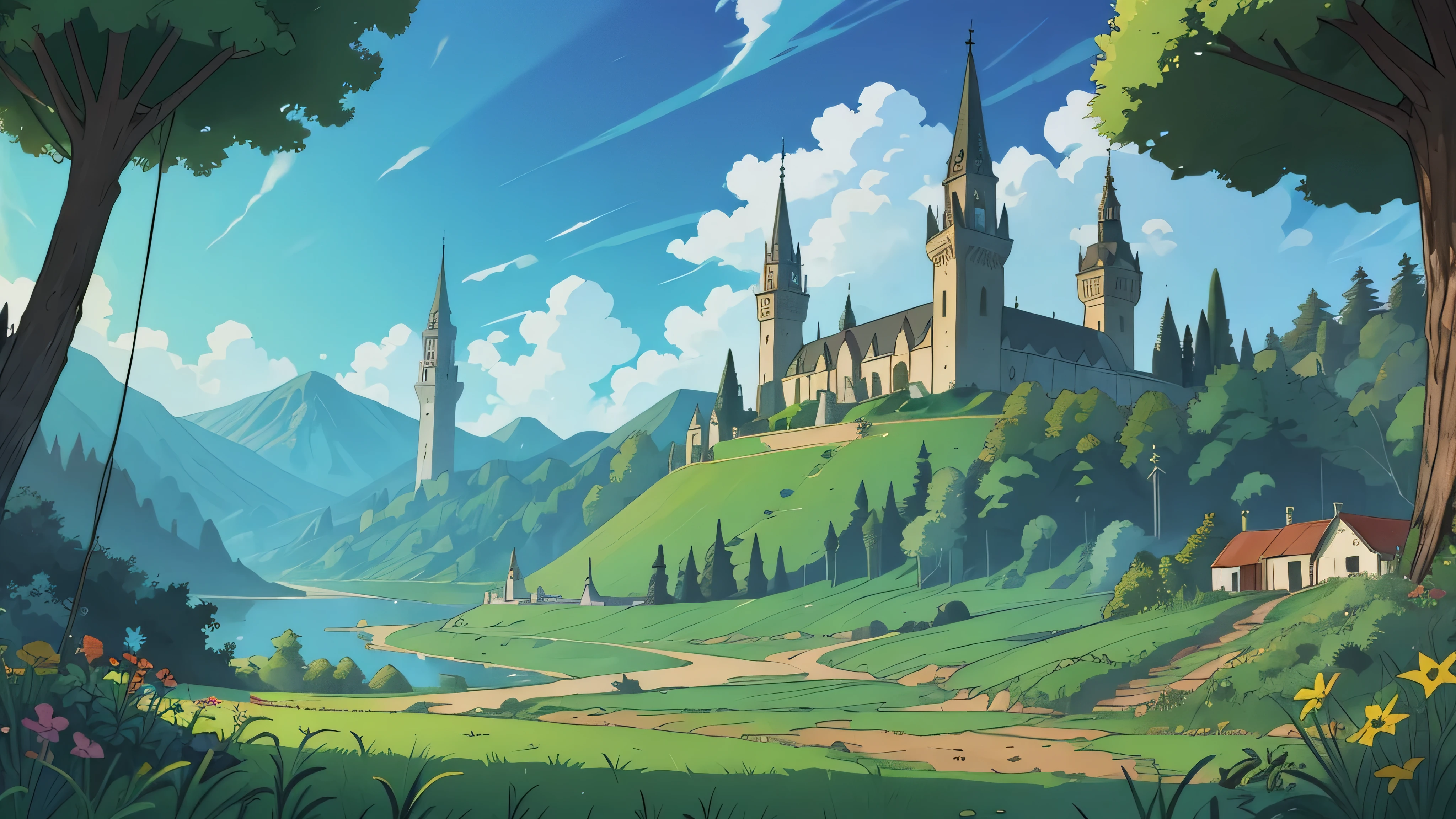 paisagem, There is a tower, algumas plantas, ensolarado