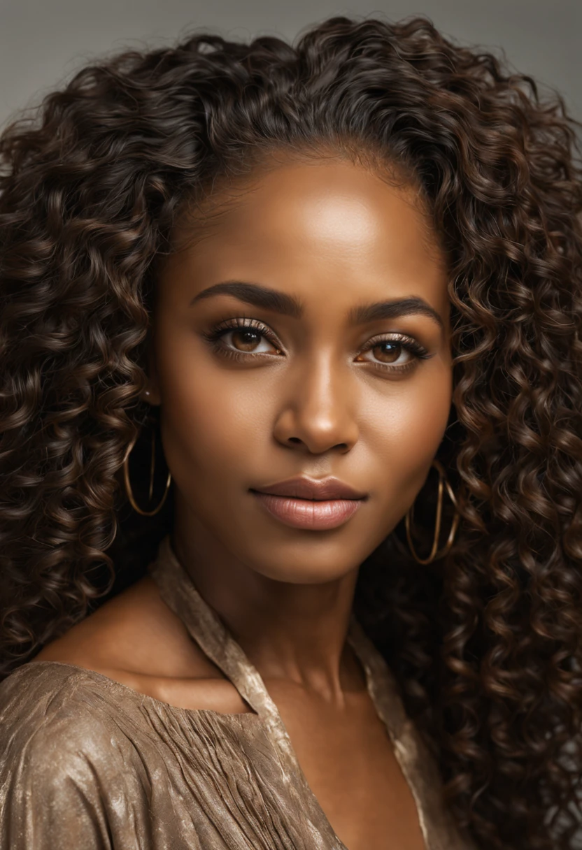 ((full body )) portrait photo of a beautiful 25 years old nigerian woman, endless long (extra long curly black hair), Award - winning photograph, Masterpiece, 8k, ultra high res, hyper detailed, beautiful black woman, perfect face, rule of thirds, Perfect eyes, Perfect iris, perfect pupils, (perfectly round iris:1.3), Perfect lips, Perfect teeth, dimples, perfect nose, highly detailed hair, ((detailed face)), ((detailed facial features)), (finely detailed skin), brown skin, realistic skin texture, extreme skin details, (pores:0.1),(sweaty:0.8), insane details, intricate details, amazing fine detail, photorealistic, photograph, photorealism, rich colors, lifelike texture, neutral colors, Soft front light,cinematic lighting, dramatic lighting,dappled light on face, backlight on hair, sharp focus, wide angle, film grain, dslr, raw photo, photographed on Nikon