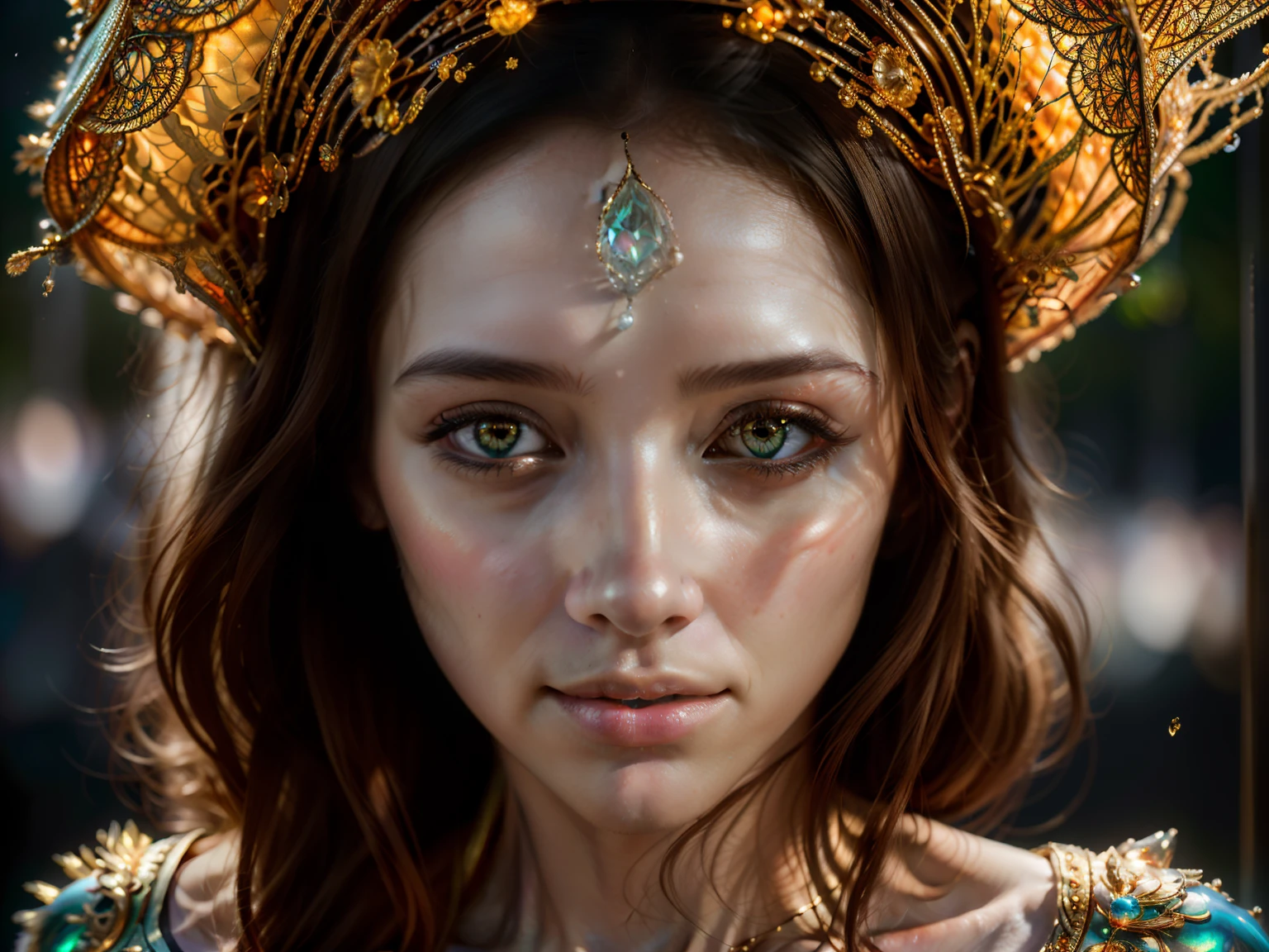 Portrait of a ghostly jellyfish, shiny aura, highly detailed, gold filigree, intricate motifs, organic tracery, by Android jones, Januz Miralles, Hikari Shimoda, glowing stardust by W. Zelmer, perfect composition, smooth, sharp focus, sparkling particles, lively coral reef background Realistic, realism, hd, 35mm photograph, 8k), masterpiece, award winning photography, natural light, perfect composition, high detail, hyper realistic,