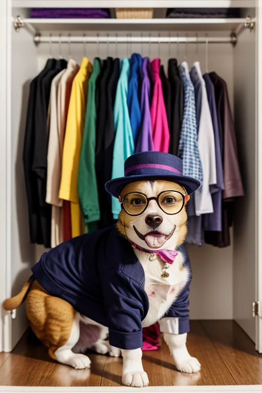 Create clothes for puppies and pets displayed in closets, cabides, prateleiras, camiseta, ties, gargantilha, Hat, casaco, blazer, terno, pijamas, tocas, funny glasses. Bandanas, roupinhas fofas para pets, dynamic photography.

