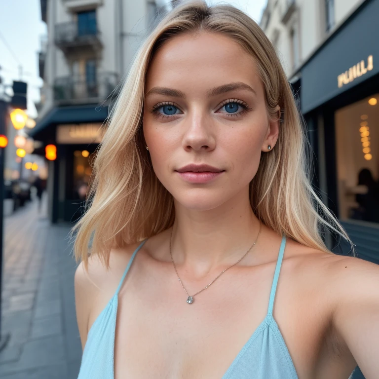 (Selfie, Vue de dessus: 1.4), (Right half of the body: 1.4), RAW UHD portrait photo of a 24-year-old blonde (Femme aux yeux bleus) Descendre sur la plage, Palmiers, (jupe), (neckline), specifics (Textures! , cheveux! , Briller, Couleur!! , disadvantages: 1.1), Bright eyes with lots of detail (looking at the camera), SLR lighting, Reflex, Ultra-quality, re sharpness, profondeur de champ, grain du film (centre), Fujifilm XT3, Limpide, Centre du cadre, beau visage, mise au point nette, street lamp, neon lighting, Bokeh (dimly lit), Nuit, (Ciel nocturne), detailed skin pores, peau grasse, coup de soleil, intricate eye details, corps entier, gros seins, sexy, intense look