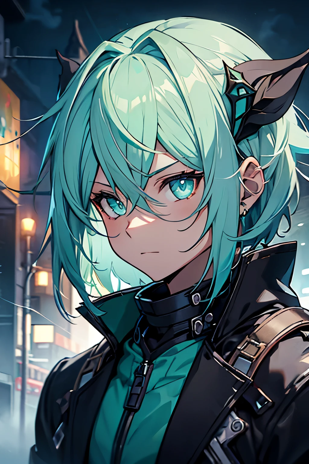 masterpiece, best quality, ((((1oldman)))), (colorful),(finely detailed beautiful eyes and detailed face),cinematic lighting,extremely detailed CG unity 8k wallpaper, sky, cloudy_sky, building, moonlight, moon, night, (dark theme:1.3), light, fantasy, (((Only one character))), Profile, 1 boy, male, cyan hair, cyan eyes, Sinon Gun Gale Online, Final Fantasy XIV, Serene expression, ((Sinon))