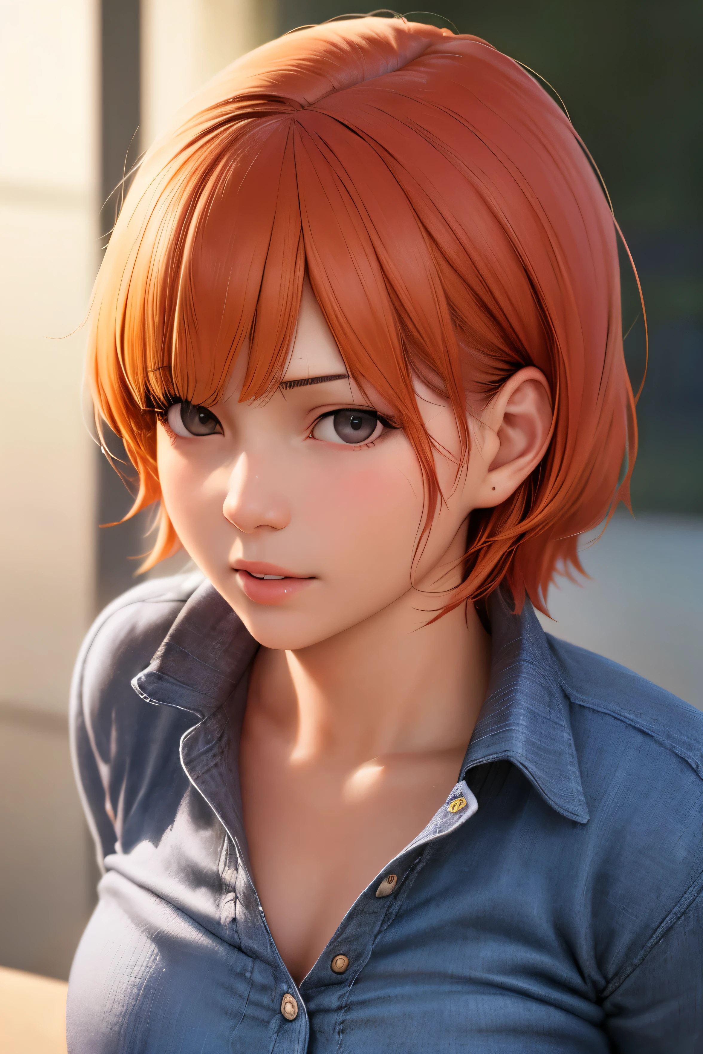 ((best quality)), ((masterpiece)), (realistic), perfect face, Nobara Kugisaki, orange short hair