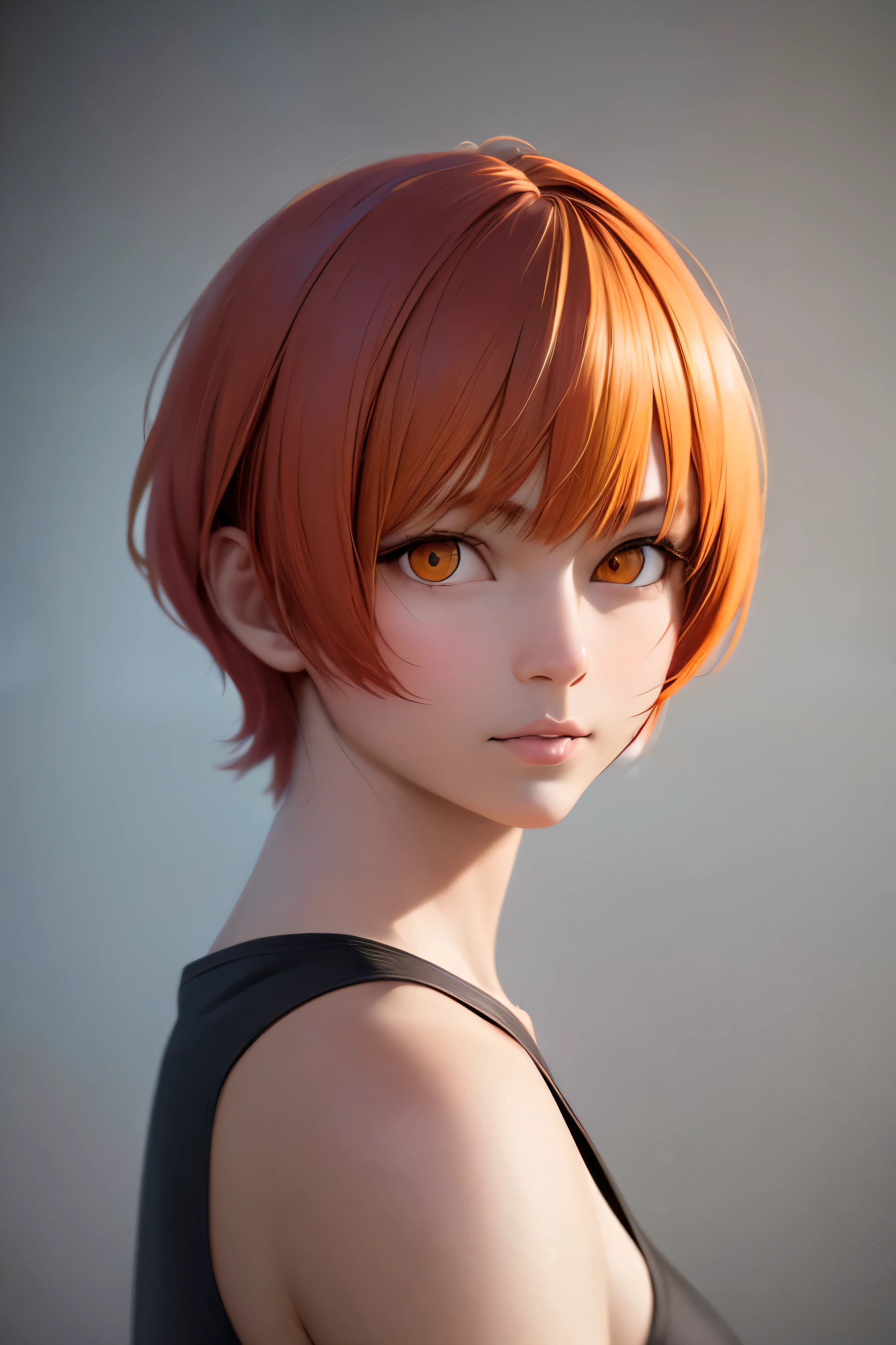 ((best quality)), ((masterpiece)), ((realistic)), perfect face, Nobara Kugisaki, orange short hair, orange eyes