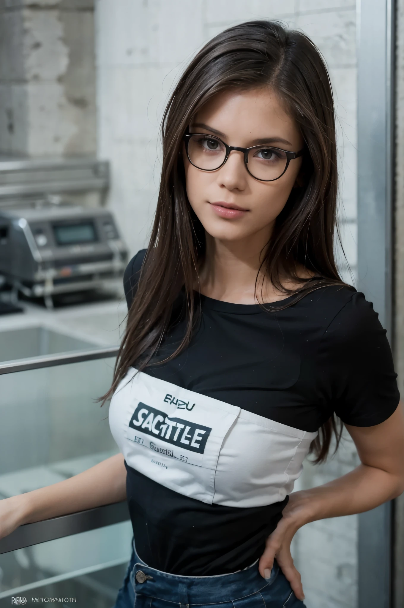 Directeur de la photographie of a skinny nerdy lesbian caucasianlittle_caprice avec des lunettes, cheveux noirs, cheveux raides plus courts, Lunettes rondes, Apoyado sur le mur, dans la ville, haut vert et minijupe à carreaux, en été, peau en sueur, une peau humide, Jouissant, de , hot de petite fillens , Regarde la caméra, visage symétrique, photoréaliste, Directeur de la photographie, éclairage spectaculaire, splendide, encolure, occidental, (chef-d'œuvre), La meilleure qualité, haute résolution, peau extrêmement détaillée, arrière-plan flou, profondeur de champ, éclairage cinématographique, Enregistré avec un appareil photo reflex numérique professionnel