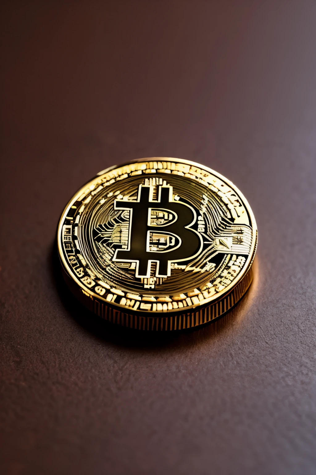 Bitcoin coin on palm close up