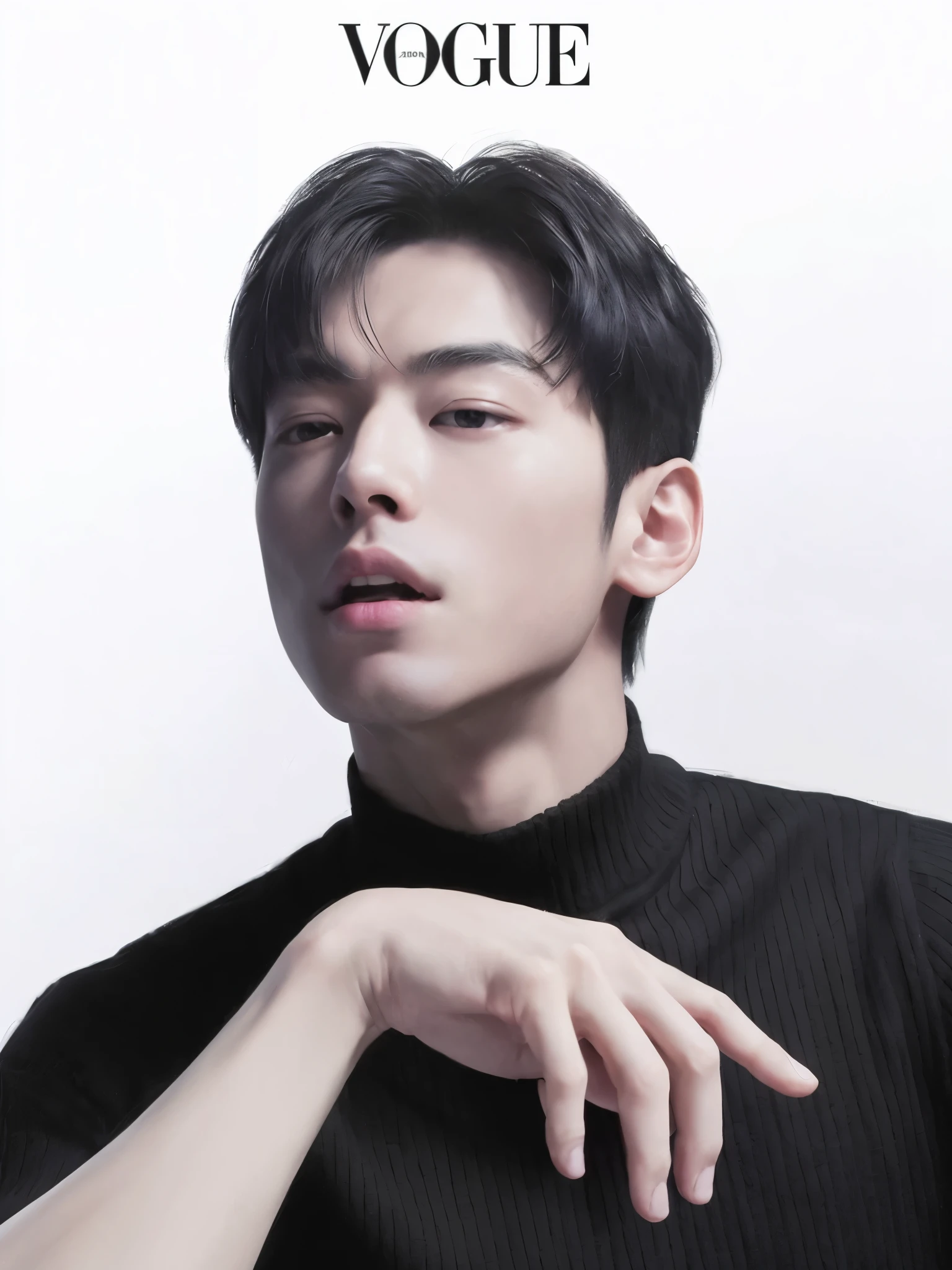 Arafed image of a man wearing a black turtleneck sweater., inspirado por Zhang Han, yanjun chengt, inspirado en Yanjun Cheng, kim doyoung, Siwoo Kim, un hombre guapo，pelo corto negro, inspirado por Huang Gongwang, Jinyoung Shin, cai xukun, hyung tae, Won Bin Lee, jin shan, heise jinyao