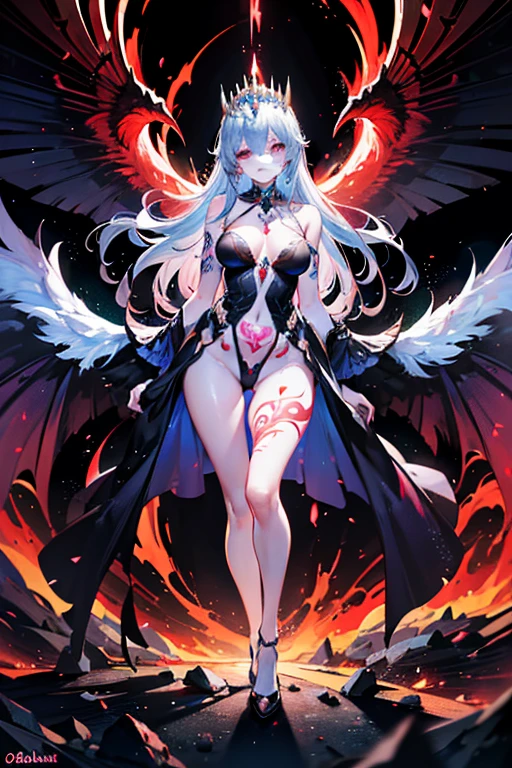 (best quality,4k,8k,highres,masterpiece:1.2),ultra-detailed,(realistic,photorealistic,photo-realistic:1.37), madness, magic, beautiful magic, light mage, darkness mage, (light and darkness), (very beautiful fantasy background, fantasy clothes), portraits, vivid colors, intense lighting, brush strokes, ethereal atmosphere, spellbinding, enchanting scenery, mesmerizing expressions, whimsical, mystical, intricate details, dynamic poses, captivating moments, flowing robes, flickering flames, crystalline ice, mythical creatures, surreal landscapes, otherworldly, magical elements, bewitching beauty, ethereal glow, transcendent, harmonic color palette. (Obscene lines), ((red glow crotch tattoo)), inmon, womb tattoo, succub tattoo, (tiara), jewelry, corrupted princess