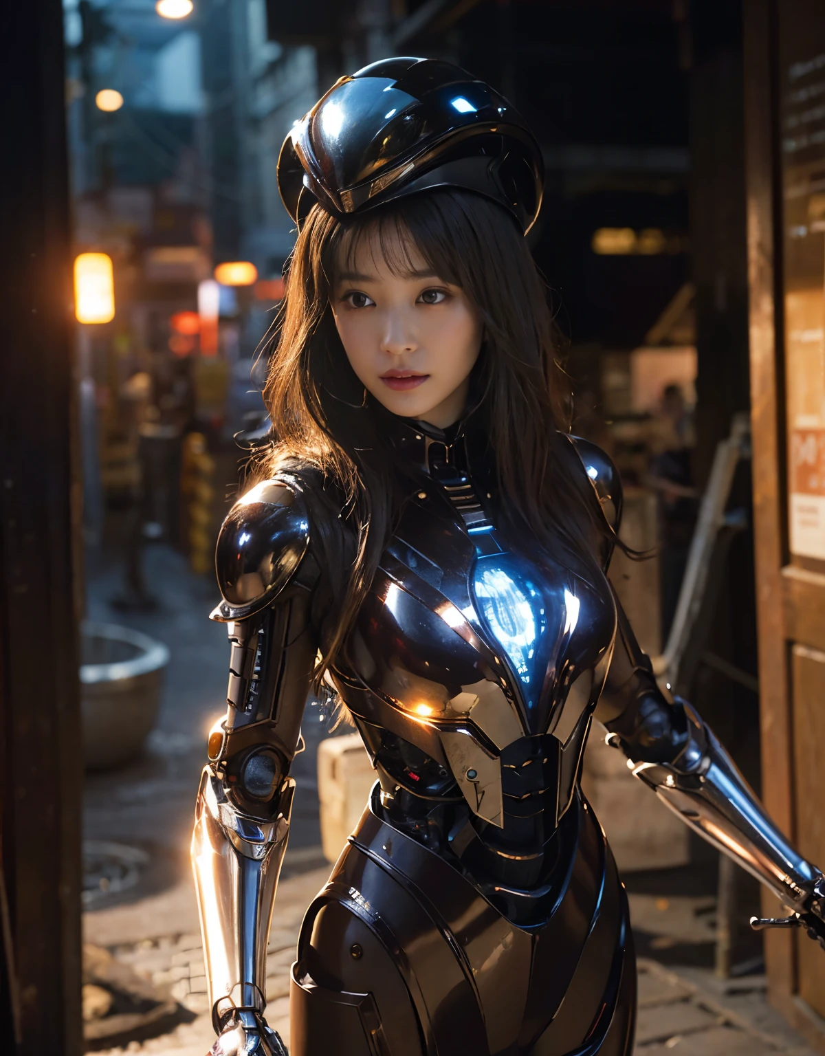 (Skimpy mechanical girl and alien background)、(Mystical expression)、highest quality、masterpiece、Super high resolution、(Photoreal:1.4)、RAW photo、1 girl、glowing skin、(((1 Mechanical Girl)))、Heavy chest、(red metalボディスーツ)、(Natural alien background to fight aliens)、(Small LED)、((Super realistic details))、vertical giant monster background),global illumination、Shadow、octane rendering、8K、super sharp、robotの背景、big breasts、Raw skin exposed in the cleavage、red metal、intricate decorative details、Japan details、very intricate details、realistic light、(Mystical expression),CG Society Trenlow Eyes、Eyes shining towards the camera、Mechanical marginal blood vessels connected to neon detail tubes)、(Wires and cables connecting to the head)、Small LED、,mechanical thighs、two stock、(Hands are also made of machines)、robot、future alien、Please wear a mechanical helmet、transparent face guard on helmet、