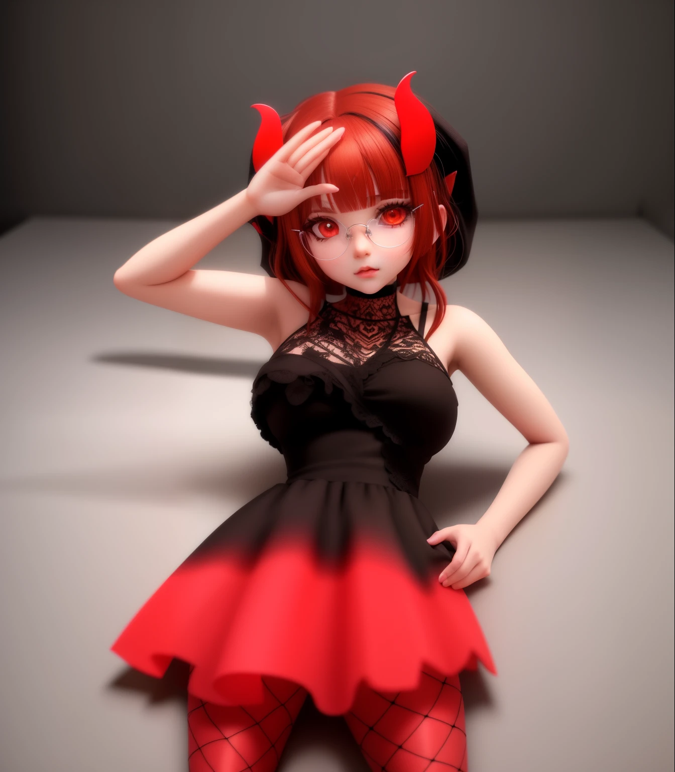 garota de anime em um vestido curto com blusa preta e cabelo ruivo, garota de anime usando um vestido preto, Succubus no retrato do vestido de sol, succubus in tight short dress, demon anime girl, loli de vestido, estilo de arte anime moe, demon girl, foto em tons de cinza com vestido vermelho, estilo anime 3d, 3d rendering of a cute anime girl