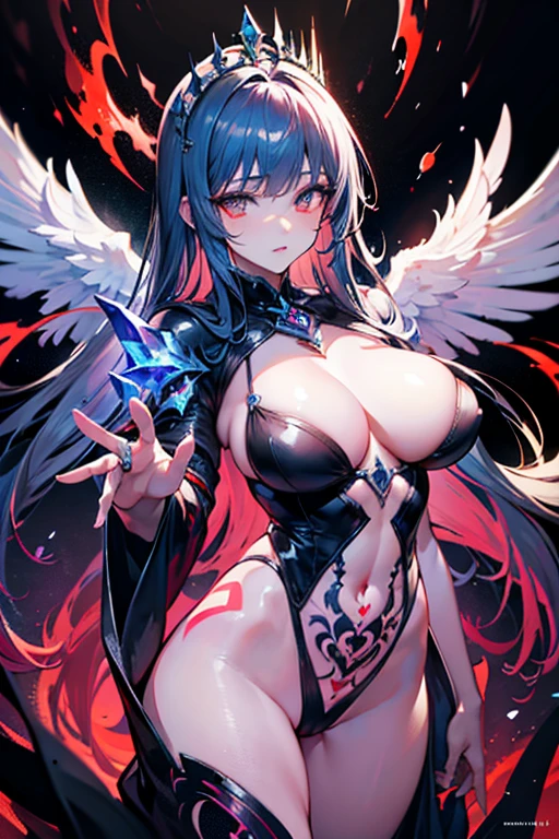 (best quality,4k,8k,highres,masterpiece:1.2),ultra-detailed,(realistic,photorealistic,photo-realistic:1.37), madness, magic, beautiful magic, light mage, darkness mage, (light and darkness), (very beautiful fantasy background, fantasy clothes), portraits, vivid colors, intense lighting, brush strokes, ethereal atmosphere, spellbinding, enchanting scenery, mesmerizing expressions, whimsical, mystical, intricate details, dynamic poses, captivating moments, flowing robes, flickering flames, crystalline ice, mythical creatures, surreal landscapes, otherworldly, magical elements, bewitching beauty, ethereal glow, transcendent, harmonic color palette. (Obscene lines), ((red glow crotch tattoo)), inmon, womb tattoo, succub tattoo, (tiara), jewelry, corrupted princess