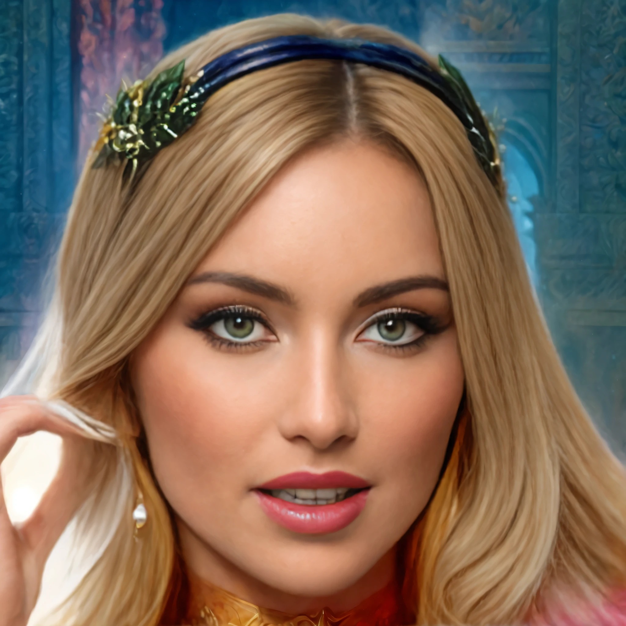 Mujer rubia con una diadema dorada y joyas verdes., retrato de una reina elfa, blonde elvish empress, Retrato de primer plano de la diosa, digital fantasy portrait, fantasy art portrait, fantasy portrait, fantasy concept art portrait, detailed matte fantasy portrait, karol bak uhd, fantasy character portrait, beautiful fantasy art portrait, fantasy portrait art, beautiful fantasy portrait, Fantasy book cover