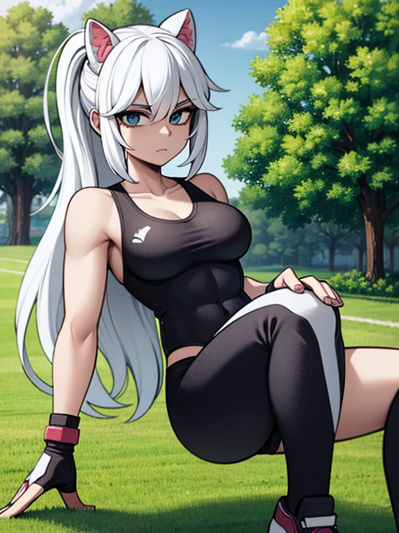 foco em pernas grandes e fortes Hello Kitty, reimagining her with defined muscles and an athletic posture. deixe ela confiante e poderosa, add elements that highlight your physical strength. Vista a Hello Kitty com roupas esportivas elegantes, suggesting a fusion between cuteness and power. Explore details like sculpted muscles, confident expression and perhaps accessories that highlight the fitness theme, creating a unique image that conveys a motivating and sporty vibe. foco em pernas grandes e fortes